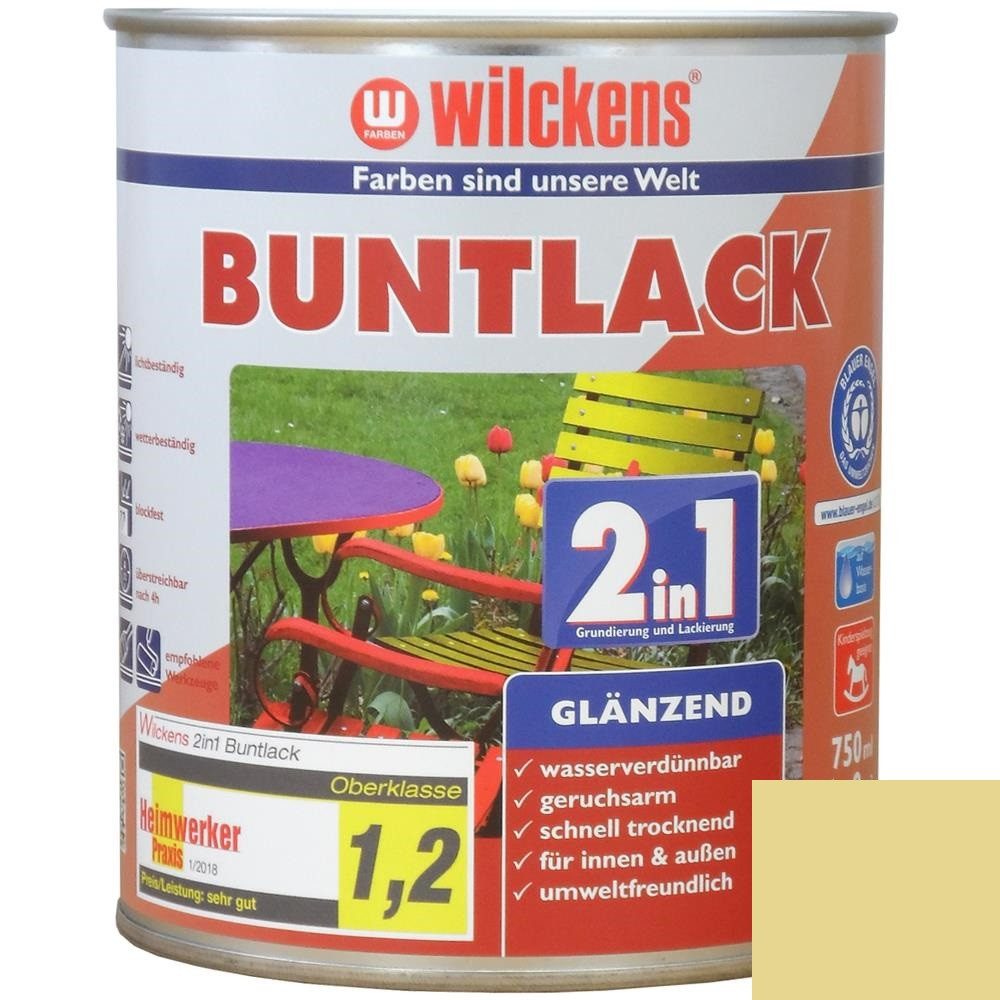 Wilckens Farben Kunstharzlack Buntlack 2in1 Lack, Hellelfenbein RAL 1015, glänzend, 750 ml