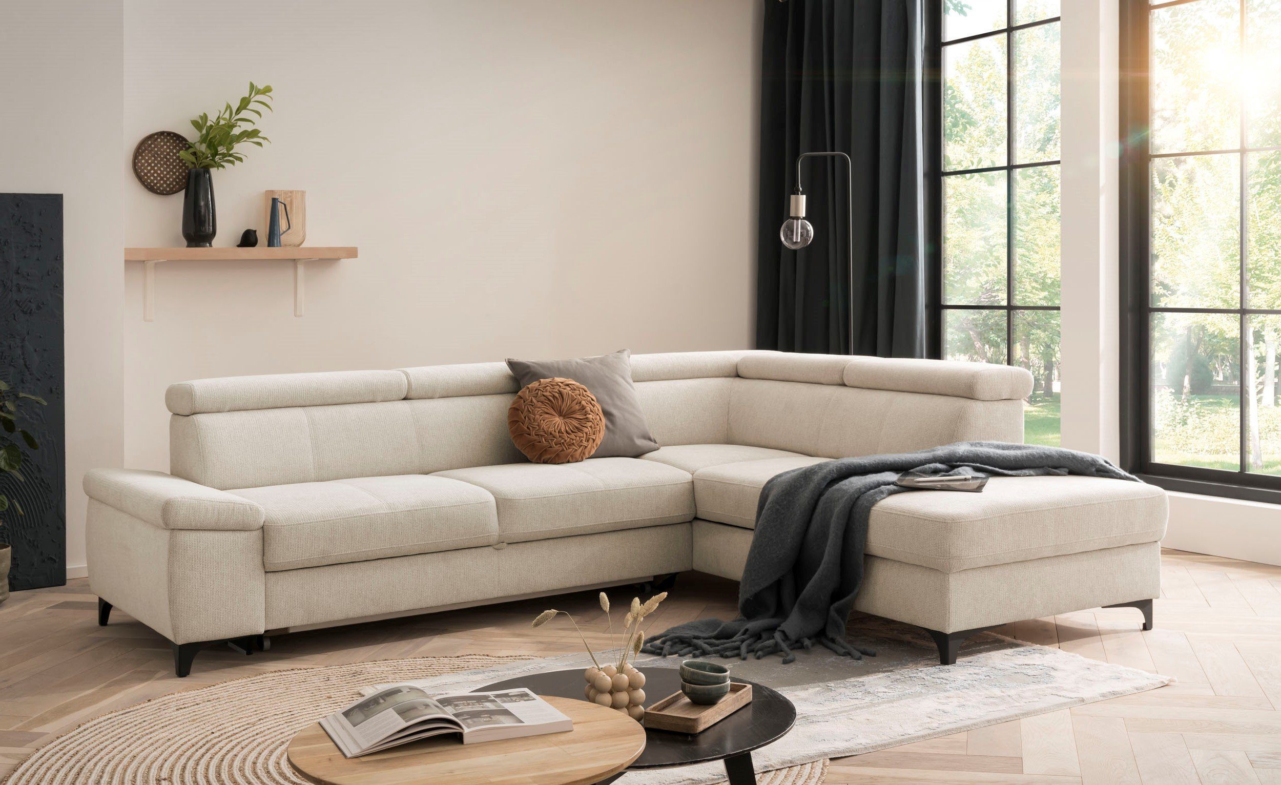 XDREAM Ecksofa Samos, mit Schlaffunktion, Bettkasten und einstellbaren Kopf günstig online kaufen