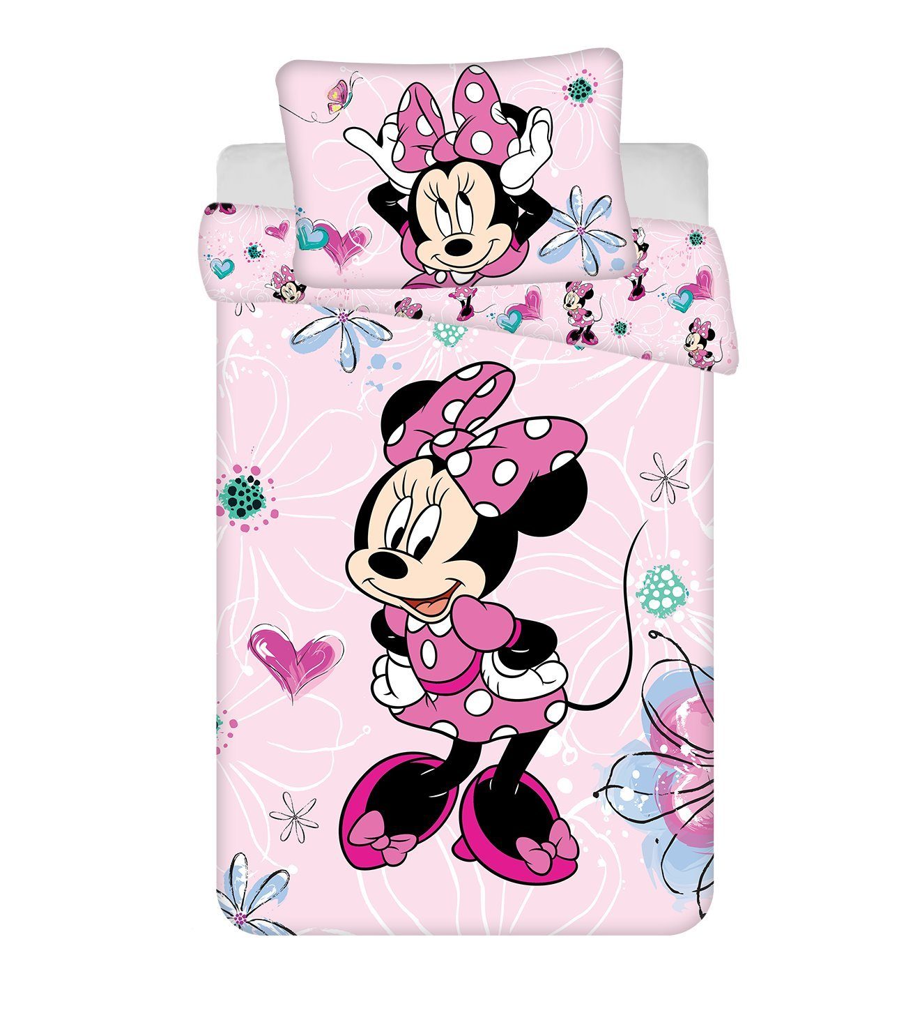 Babybettwäsche Wendebettwäsche Minnie Mouse 2tlg. Baumwolle 100x135 cm + 40x60 cm