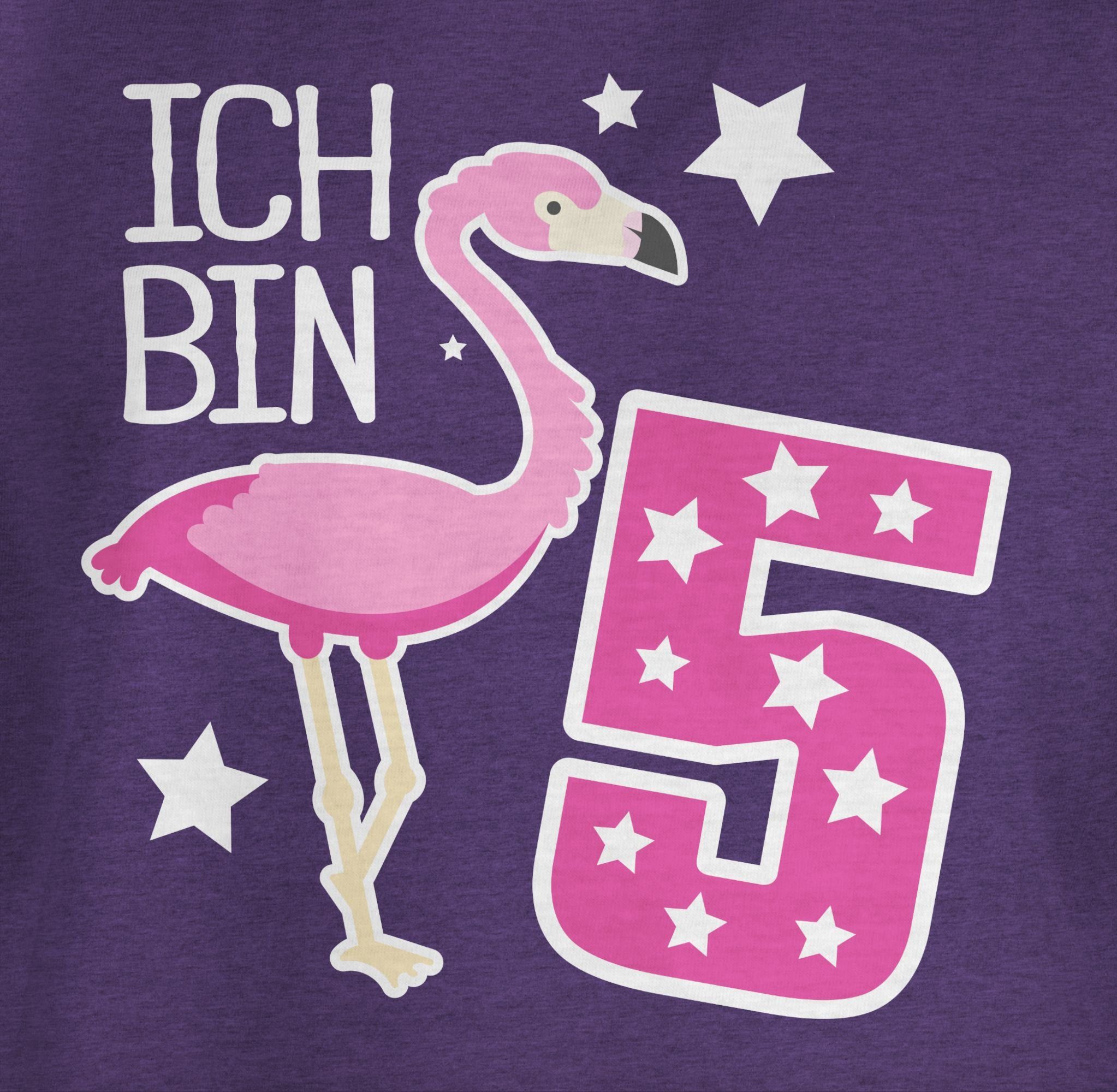 Shirtracer T-Shirt Ich bin 5. Geburtstag Lila 2 Meliert fünf Flamingo