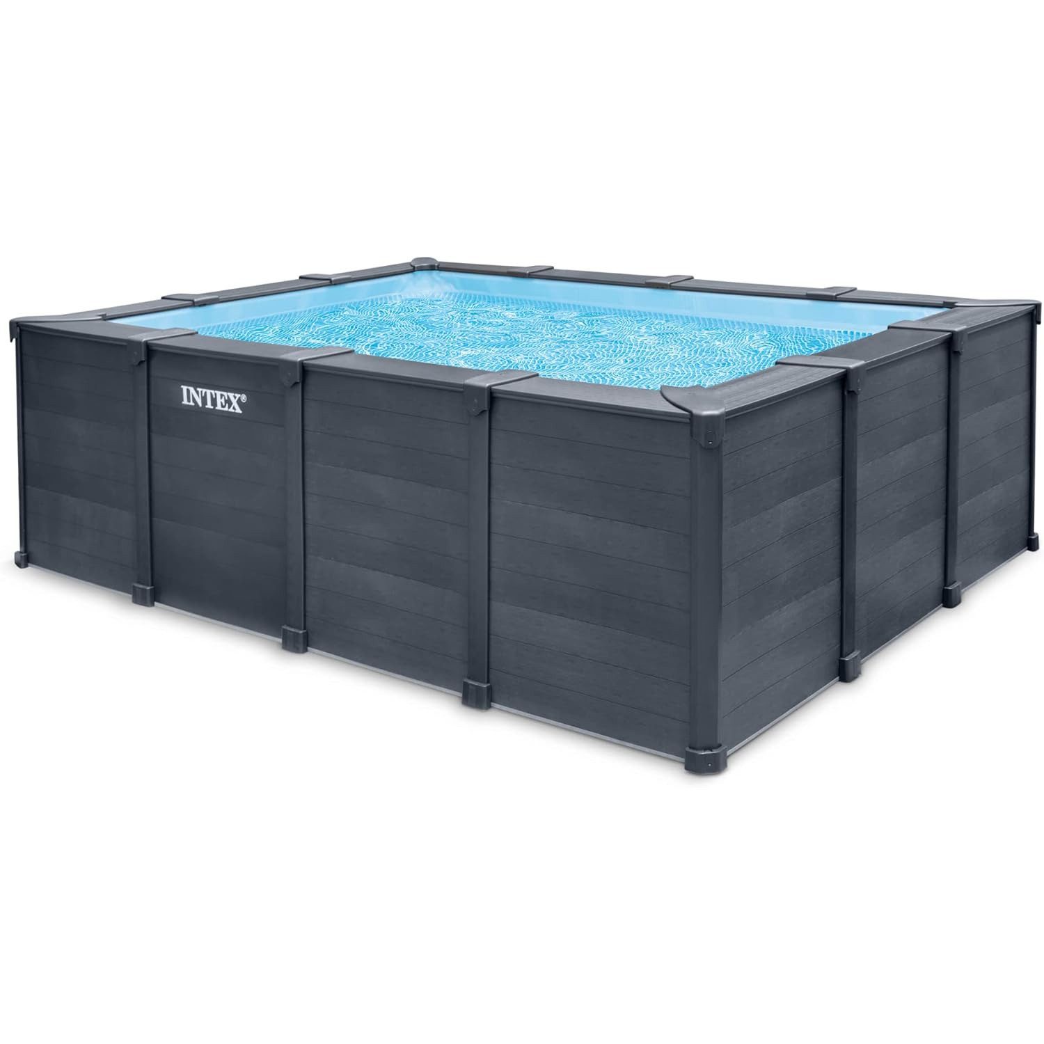 Intex Pool GraphiteGray PoolSet 400x300x124cm, Set inkl. Sandfilterpumpe, Leiter, Boden- & Abdeckplane