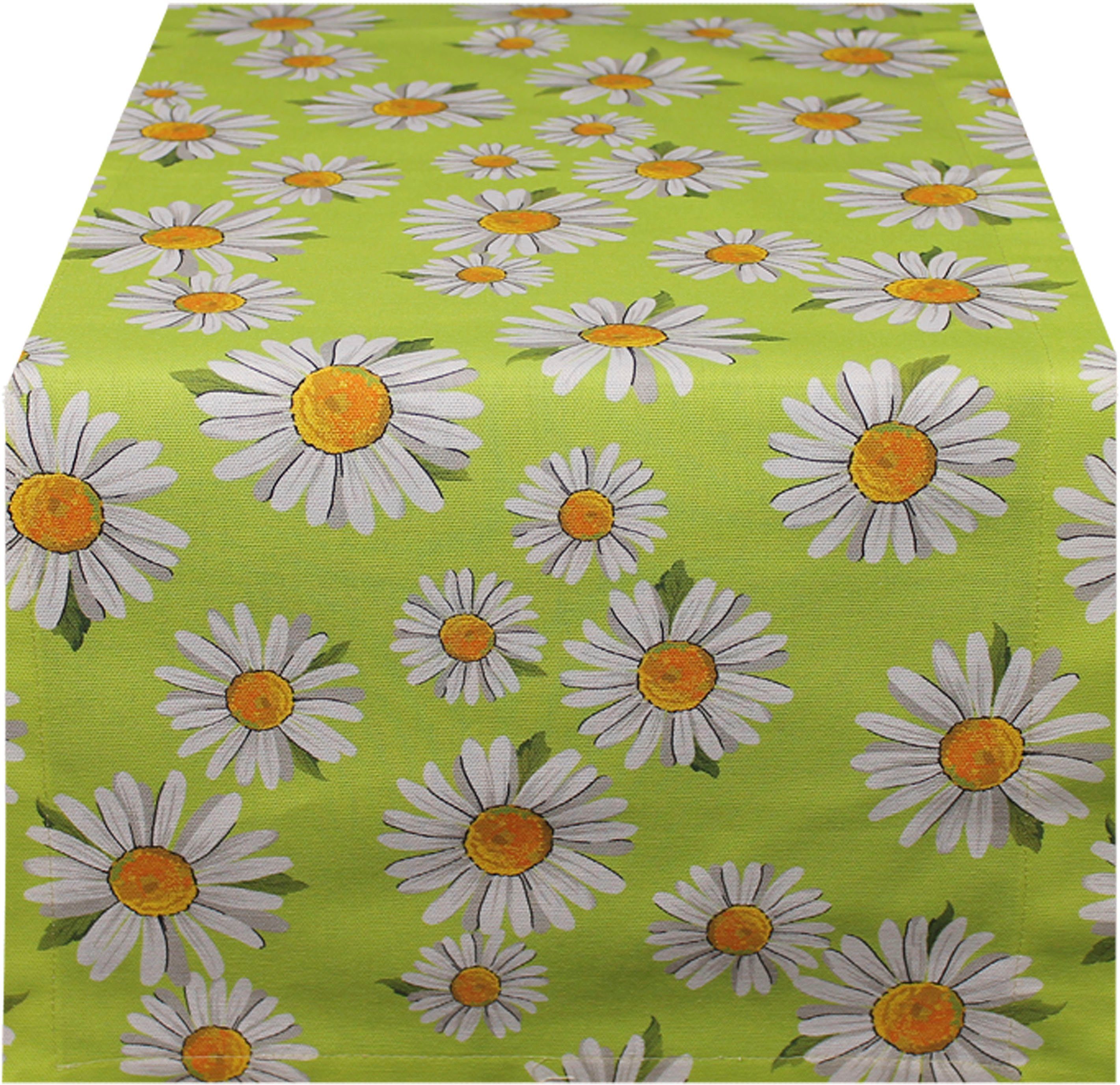 HOSSNER - HOMECOLLECTION Tischläufer Daisies (1-tlg), Frühjahrsdeko, grün/weiß/gelb/dunkelgrün Sommer