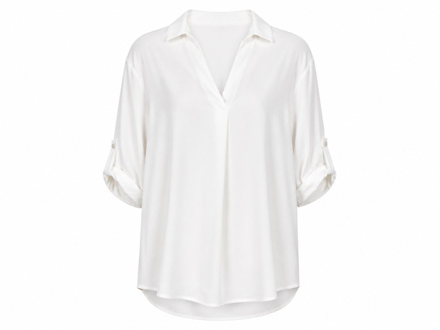 ITALY VIBES Langarmbluse - Longbluse mit Hemdkragen und Rollärmeln für Damen ONE SIZE - passend für Größen S - L