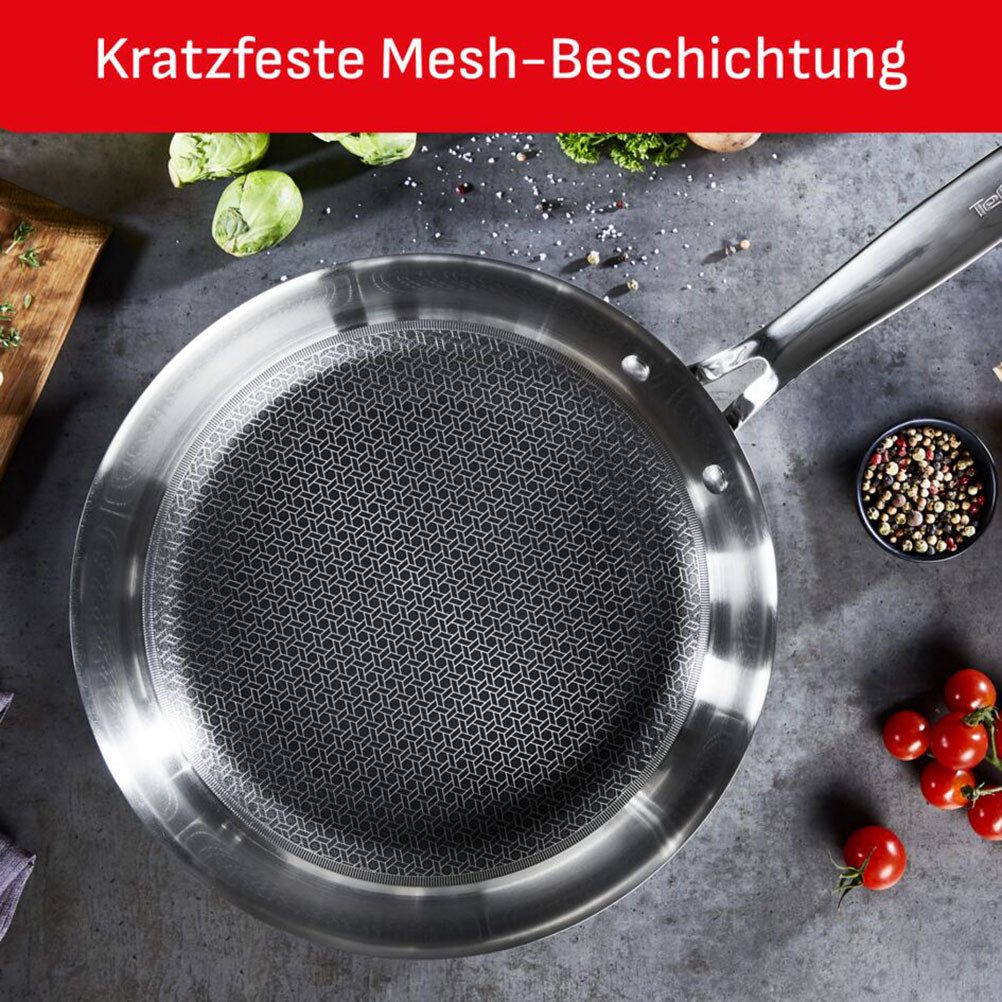 Tefal Bratpfanne Eternal Mesh, Edelstahl 18/10 (1-tlg), Triply3-Schicht-Material, Mesh-Beschichtung, alle Herdarten, Induktion