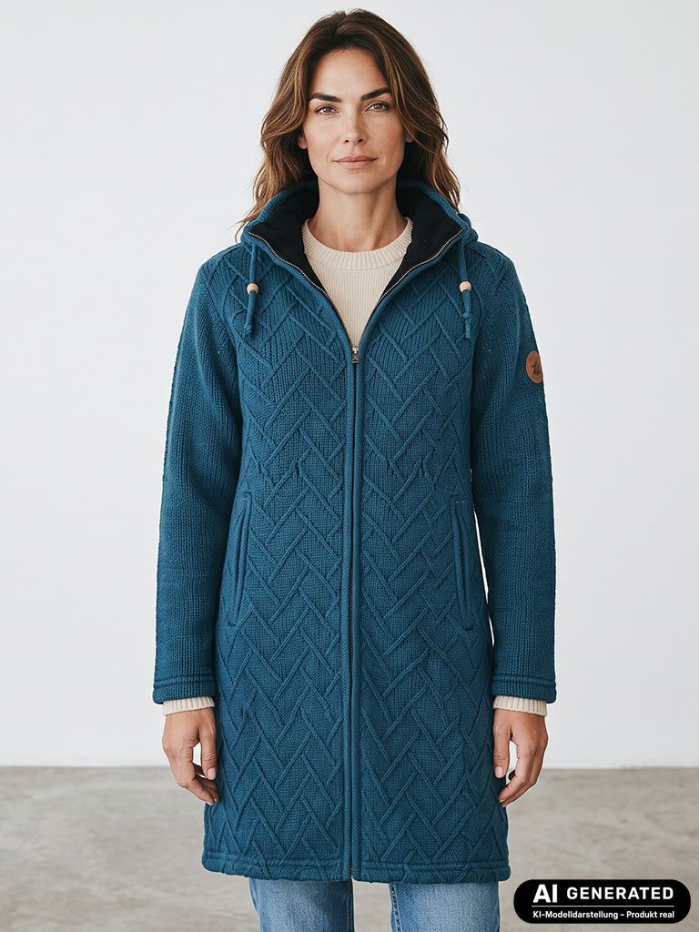 Lizzard Sports Wolljacke 505030 Damen Wollmantel mit abnehmbarer Kapuze - Lange Jacke aus Wolle