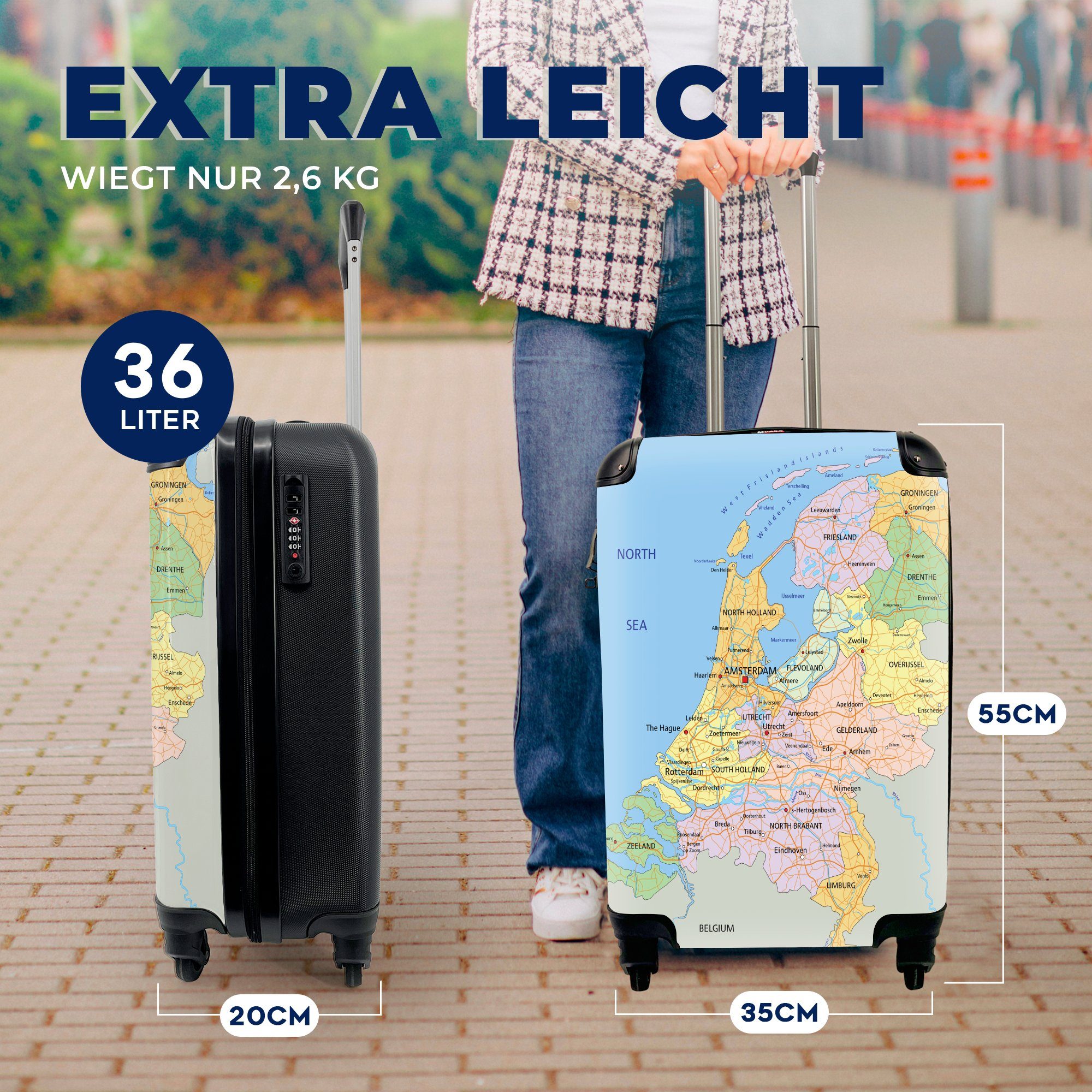 Niederlande Reisetasche - für - Handgepäck MuchoWow 4 Ferien, mit Farben, Trolley, rollen, Reisekoffer Englische Handgepäckkoffer Karte Rollen,