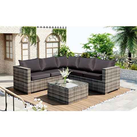 Flieks Gartenlounge-Set, Polyrattan 5-Sitzer-Gartenmöbel-Set Anti-UV-Kissen