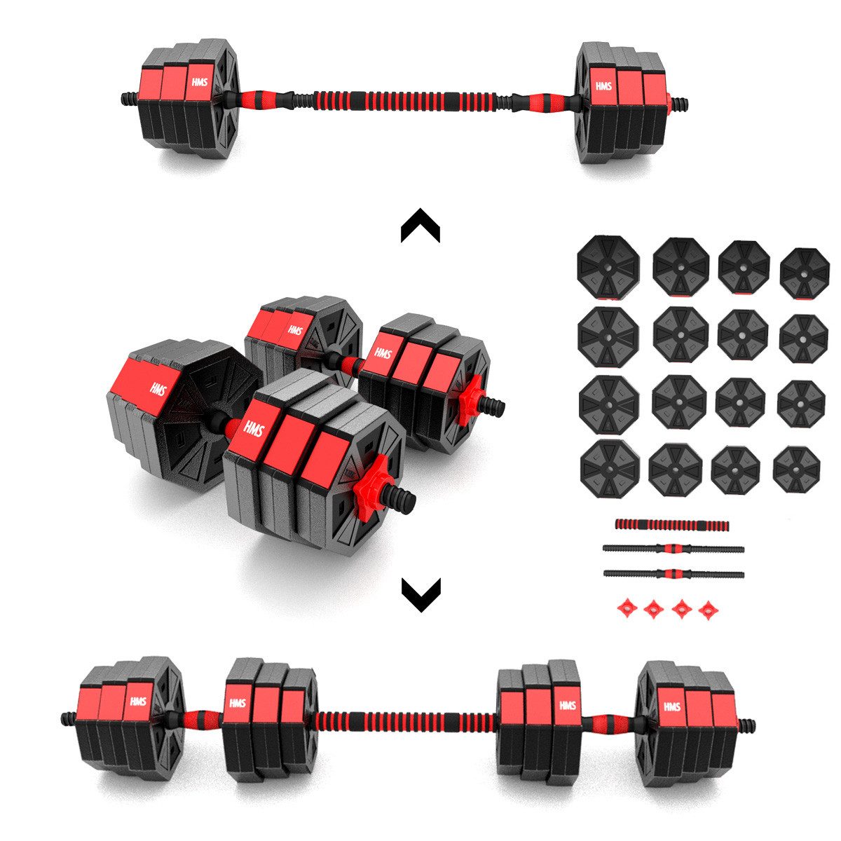 HMS Hantel-Set Kurzhantel Langhantel Krafttraining, (Spar-Set, 48 cm Stange verstellbar), 2-in-1 Kurz- und Langhantel, 21 kg, 12 Scheiben