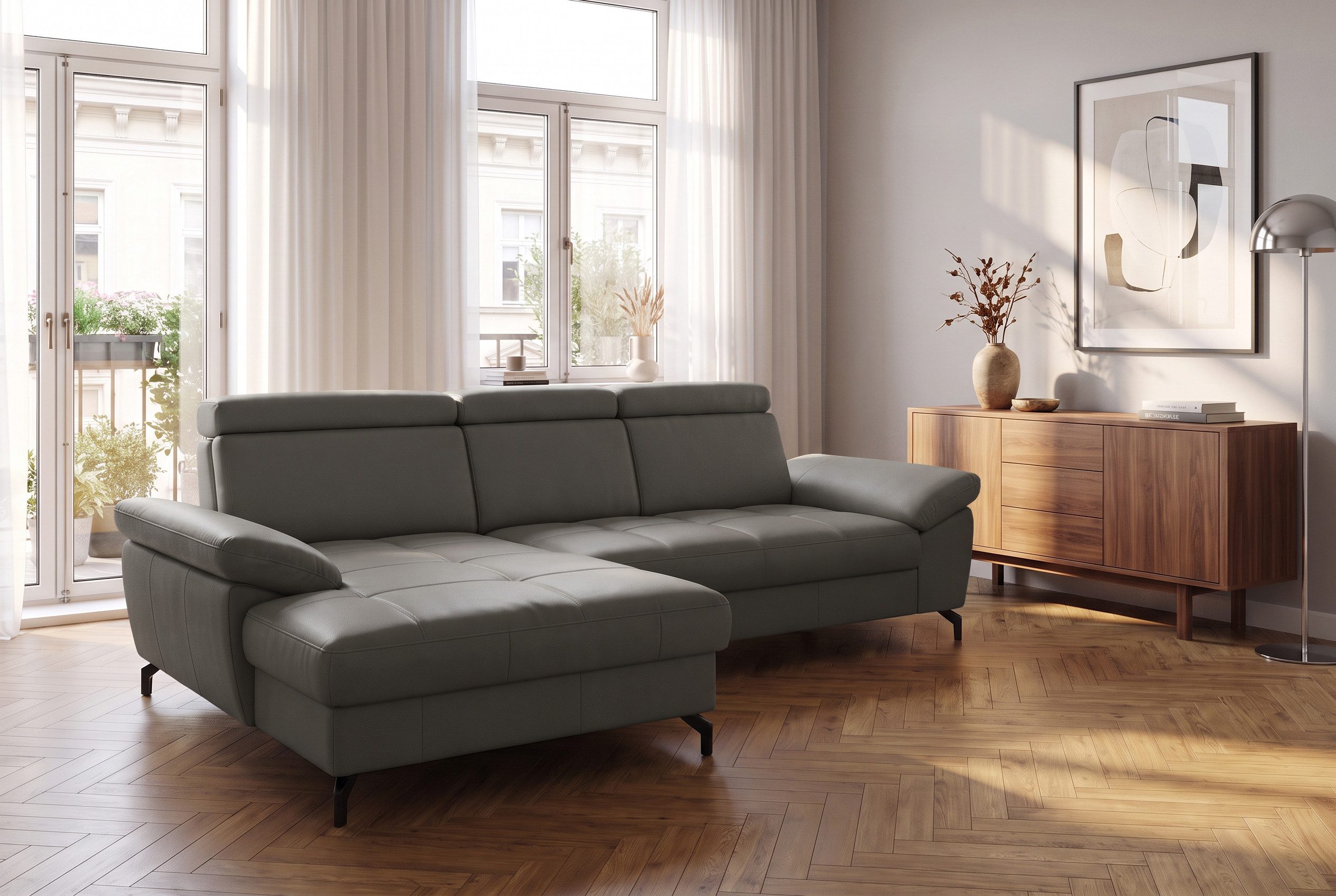 sit&more Ecksofa Vanity L-Form, Leder, B: 264 cm, mit Sitz-, Kopf u. Armteilverstellung, Couch optional mit Schlaffunktion & Bettkasten, in …