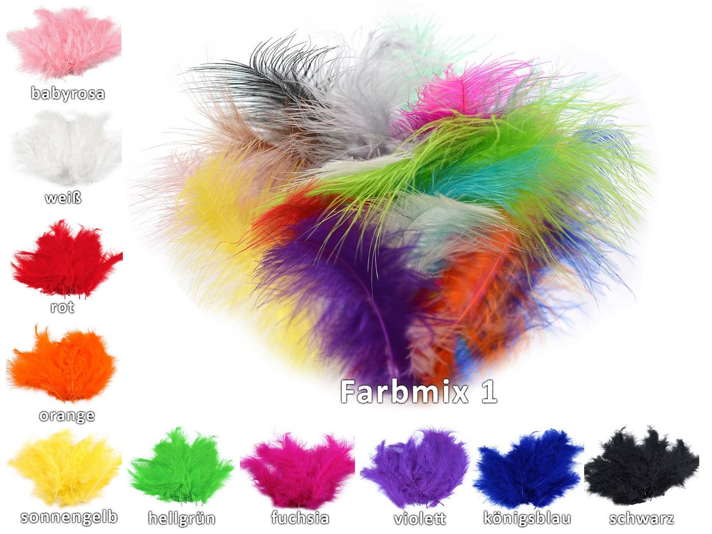 Thumbnail - maDDma Bastelfedern 10g Flaumfedern verschiedene Farben und Größen, Farbmix 1