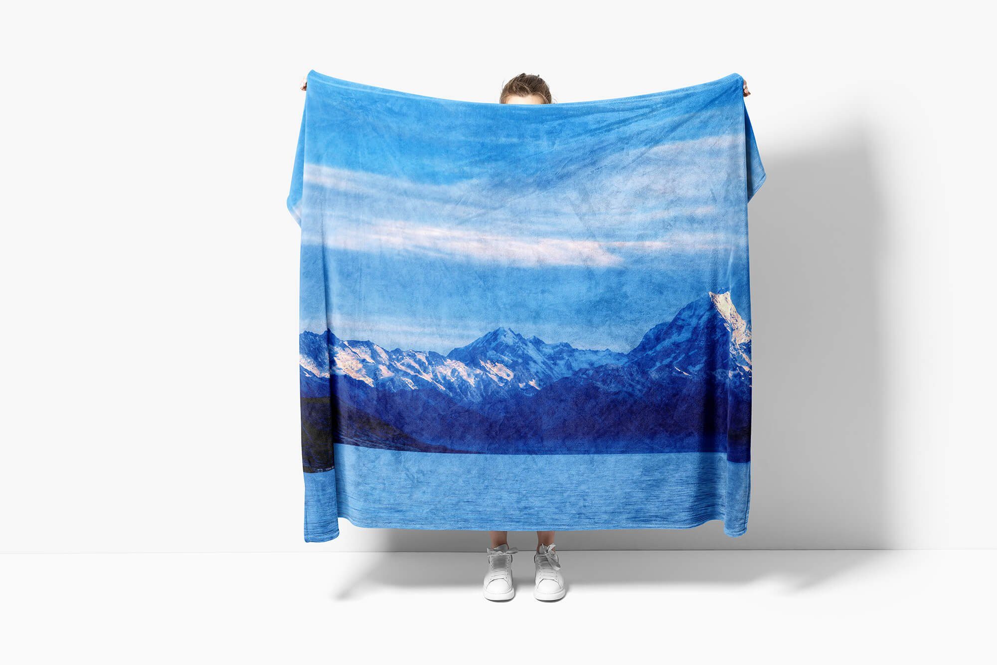 Handtücher Handtuch Berge, Kuscheldecke Art Baumwolle-Polyester-Mix mit Sinus Bergsee Strandhandtuch Natur Fotomotiv Handtuch (1-St), Saunatuch