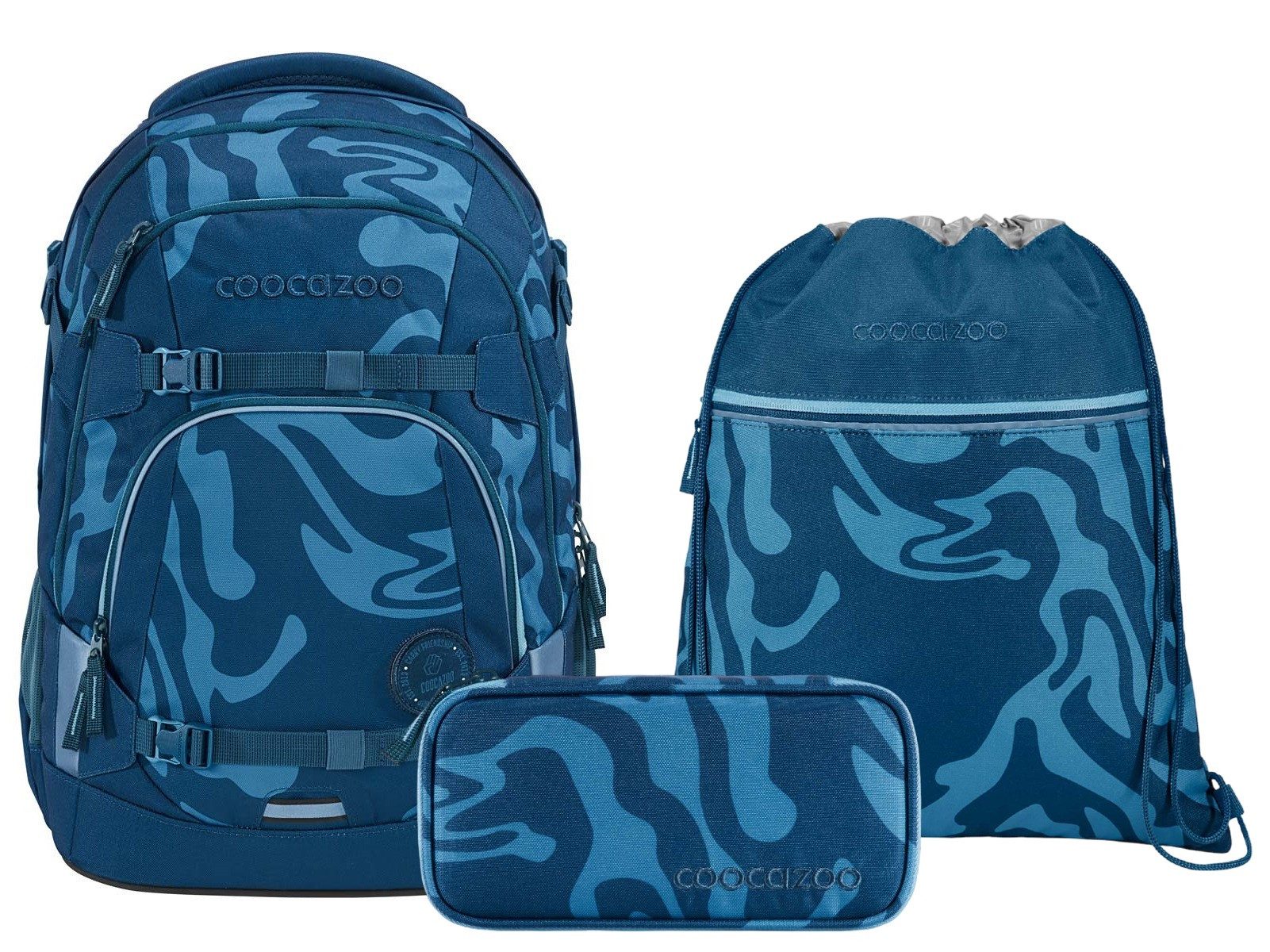 coocazoo Schulranzen Schulrucksack-Set MATE Breaking Waves 3-teilig (3-teliig), ergonomisch, reflektiert, Körpergröße: 135 - 180 cm