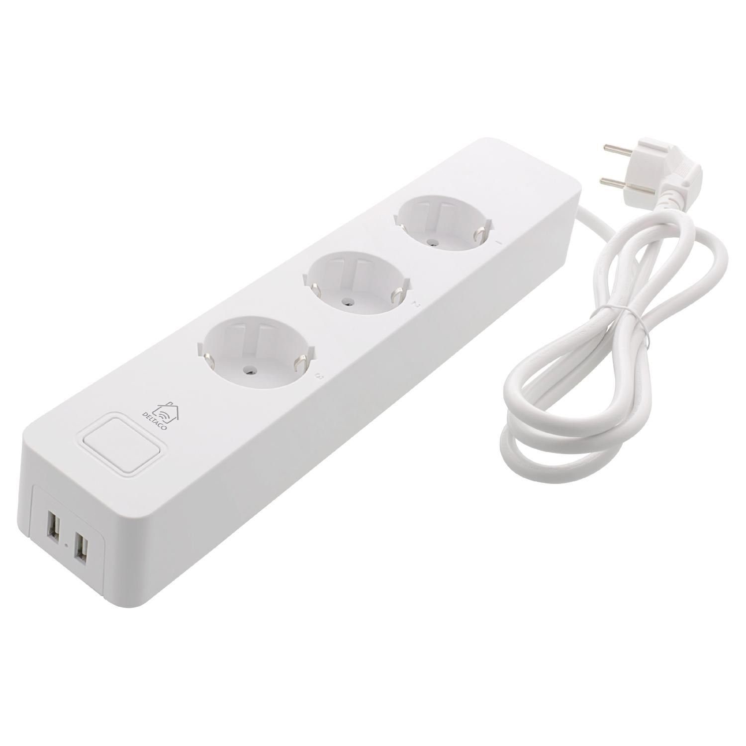 Smarte Steckerleiste HOME System USB-A SMART Steckdosenleiste DELTACO 3 Fach TUYA 1,5 m WiFi