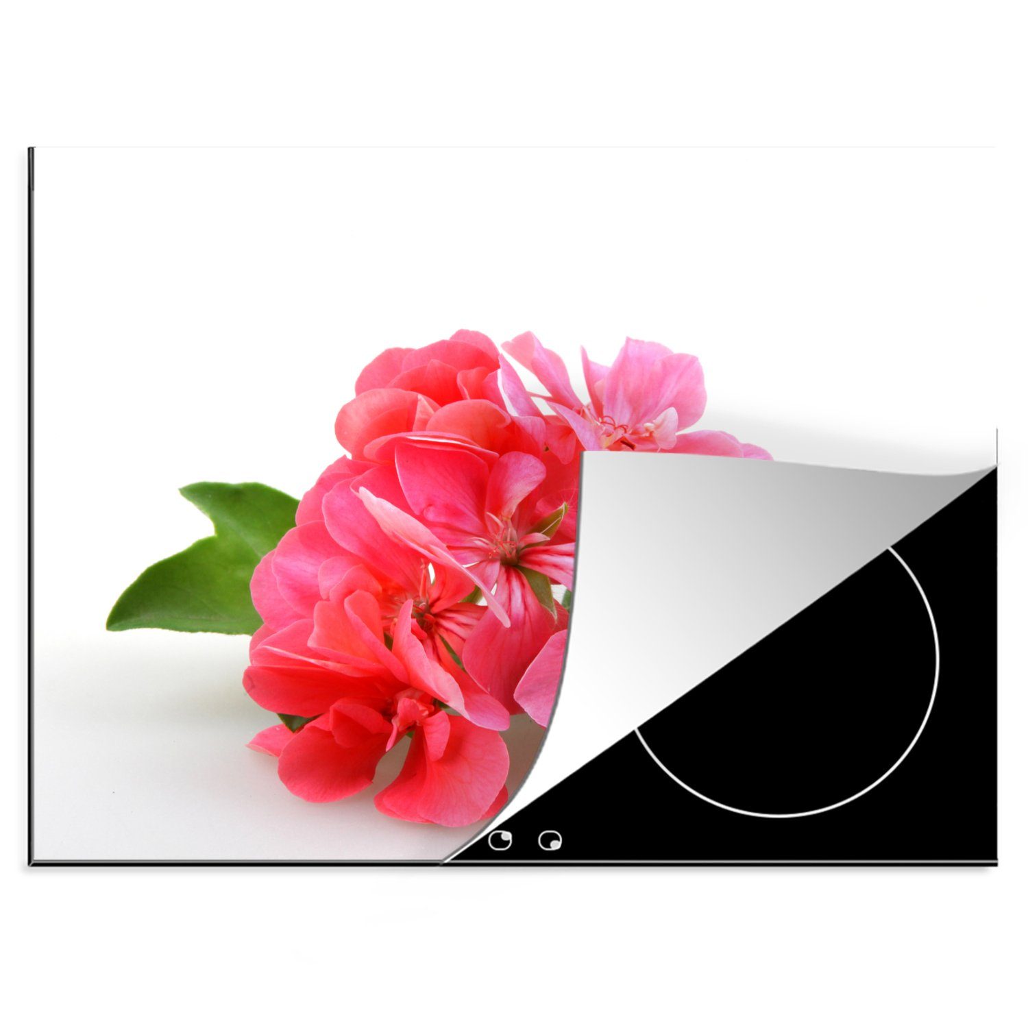 MuchoWow Herdblende-/Abdeckplatte Einsame rosa Geranienblüten, Vinyl, (1 tlg), 70x52 cm, Mobile Arbeitsfläche nutzbar, Ceranfeldabdeckung