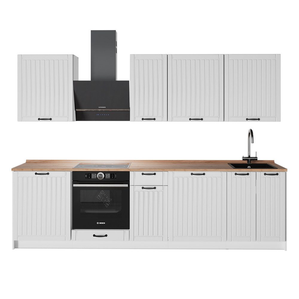 Vicco Küchenzeile Fame-Line, Weiß Landhaus/Weiß, 280 cm, AP Eiche