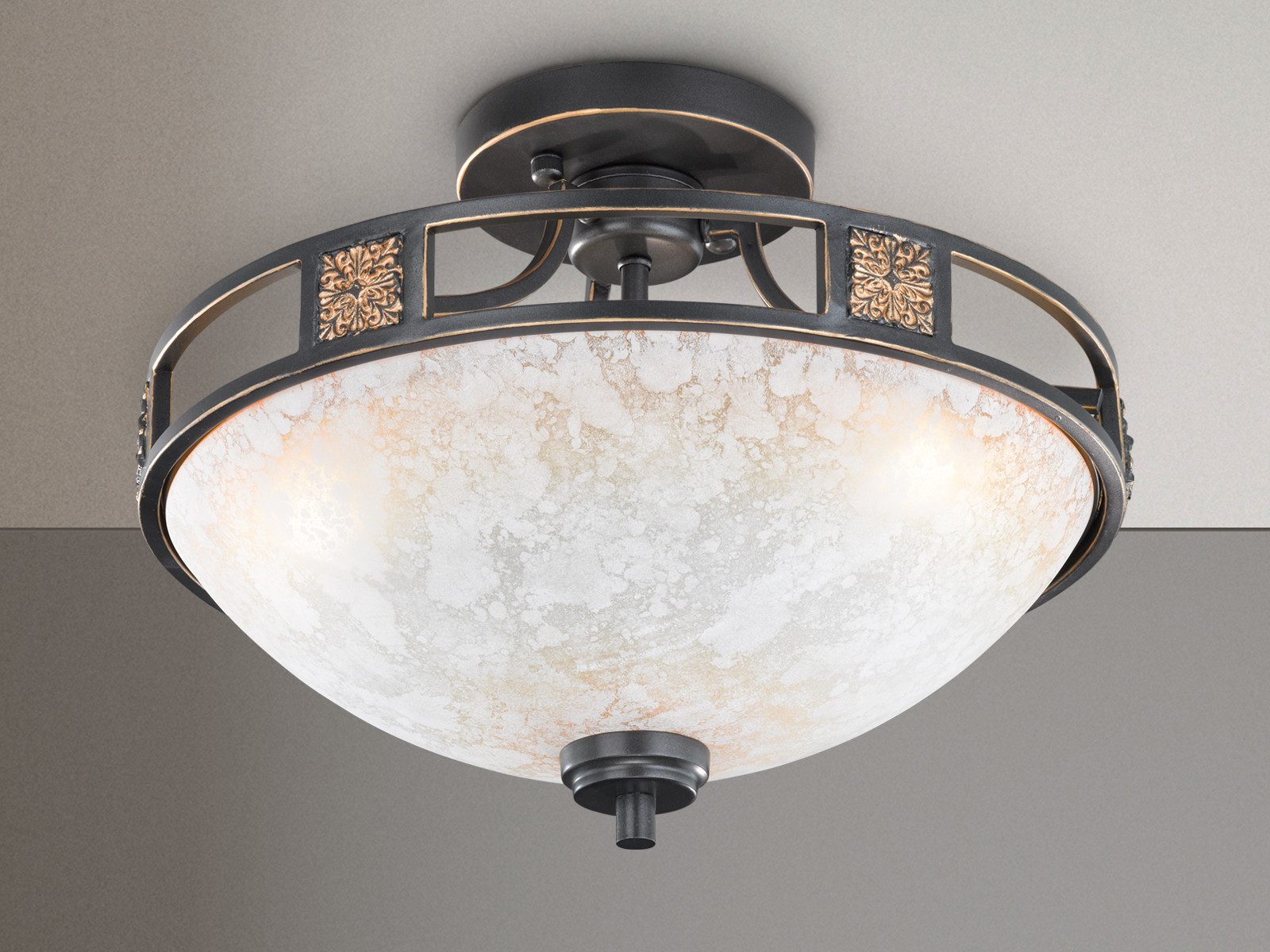 TRIO Leuchten LED Deckenleuchte Jugendstil mit Glasschirm Ø 42cm, dimmbar, LED wechselbar, Warmweiß, antike Deckenlampe, Deckenschale Wohnzimmer, Flur inkl. E27 – Bild 3 von 5