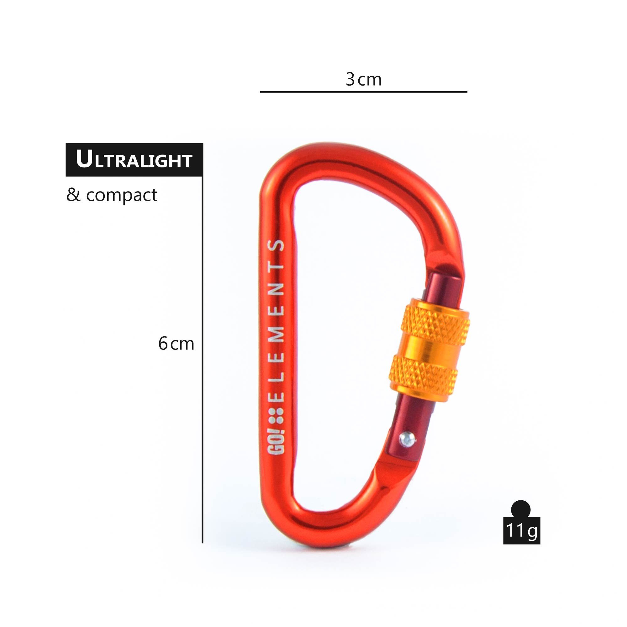 GO!elements Karabiner Micro 6, (2Stück), Schlüsselanhänger Mini Karabinerhaken klein mit Schraubverschluss