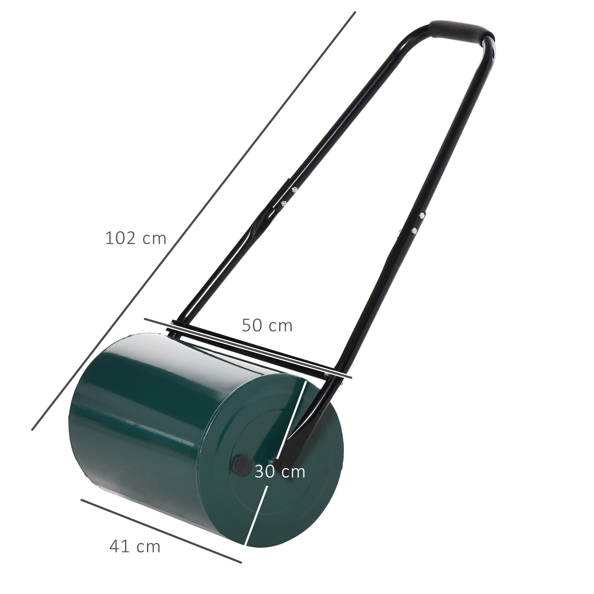 Outsunny Rasenwalze mit U-Griff, 30 cm Durchmesser, 30 L, Metall, 41 cm, Gartenwalze, 1-tlg., Gartenrolle,für Garten, Dunkelgrün
