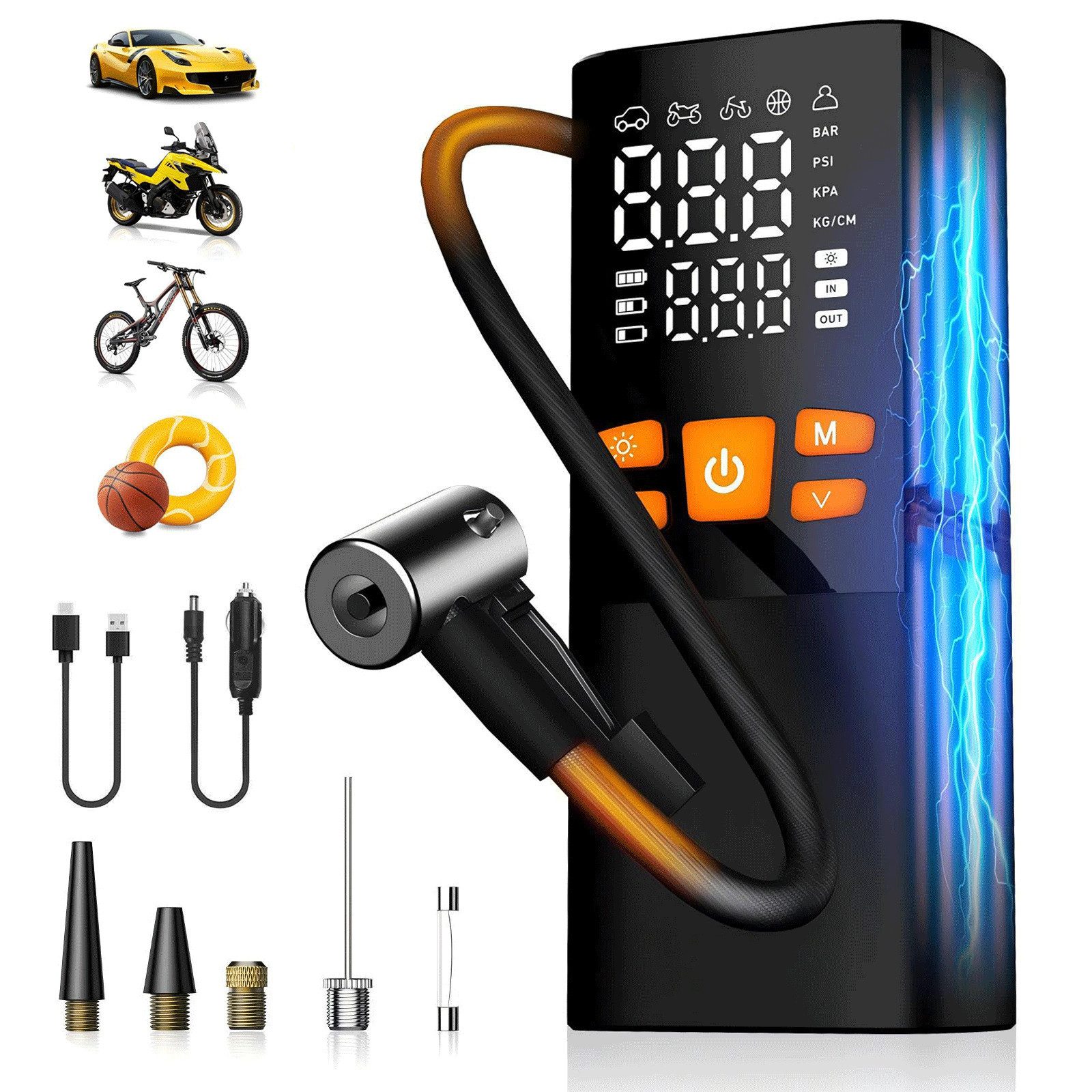 AIBISTAR Akku-Luftpumpe 6000mAh Tragbare Fahrradpumpe 150PSI Elektrische Luftpumpe, mit Intelligentes Display,Für Auto, Motorrad, Fahrrad & Ball