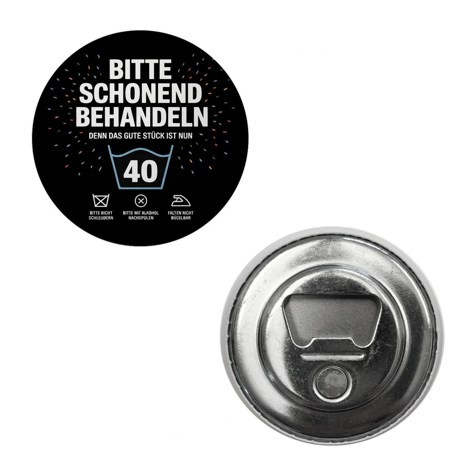 speecheese Magnet Wäschepflegeetikett Magnet mit Flaschenöffner bitte schonend wird 40