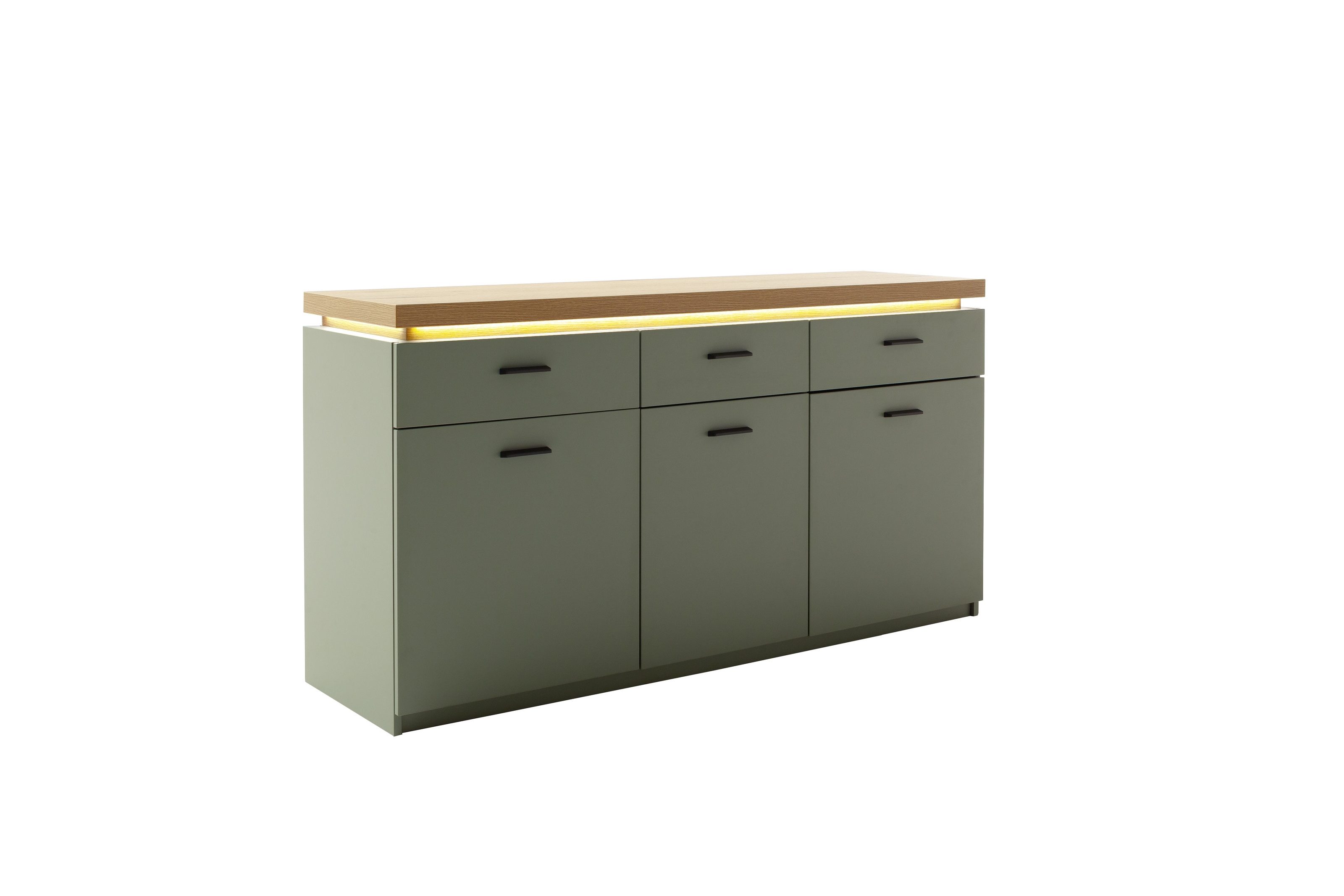 freiraum Sideboard MONIZ, LED-Beleuchtung, Salbei grün/ Eichenfarben Dekor - 156x83x44 (BxHxT)