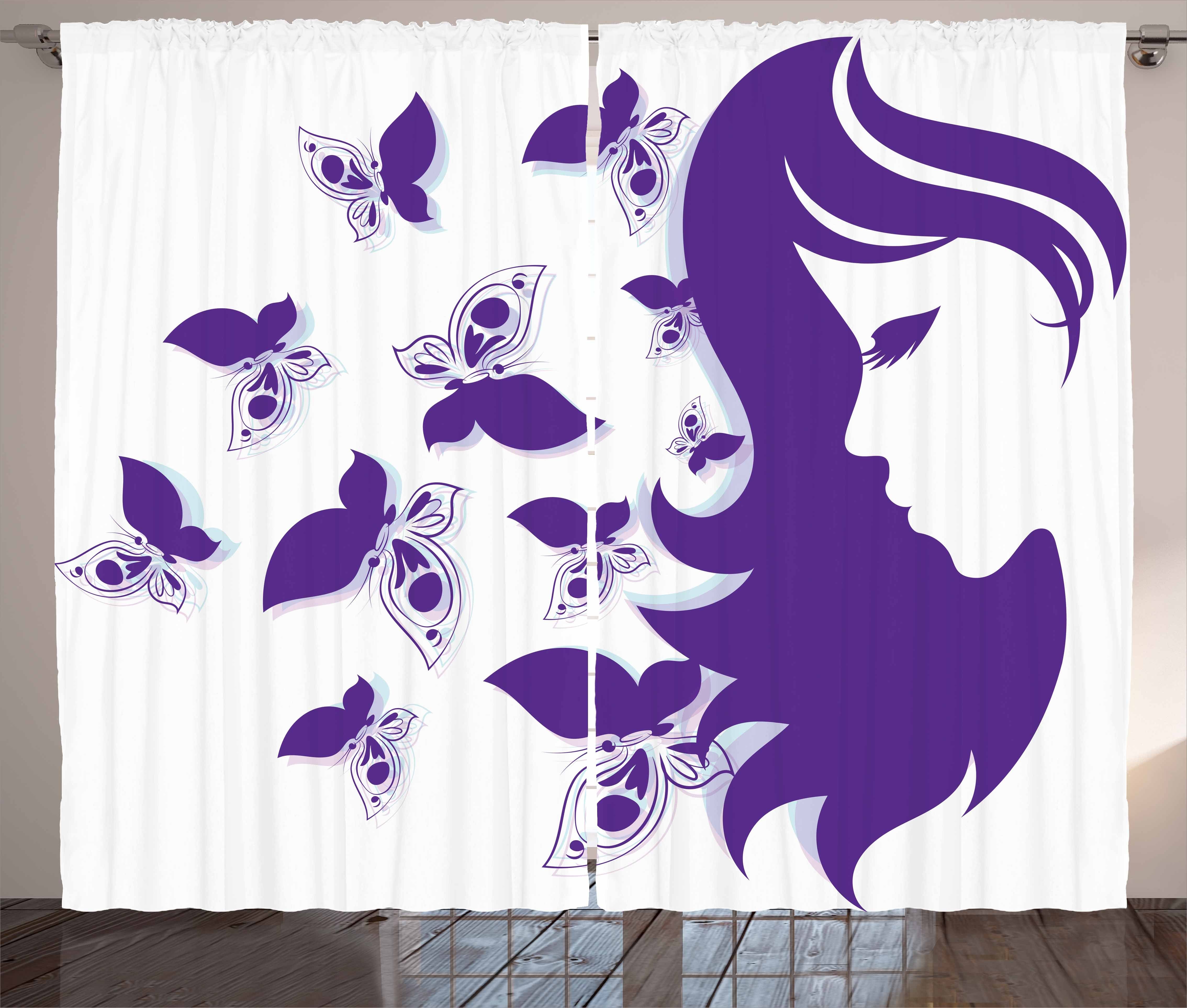 Gardine Schlafzimmer Kräuselband Schmetterlinge Vorhang mit Schlaufen und Haken, Lady eine Abakuhaus, Friseur und