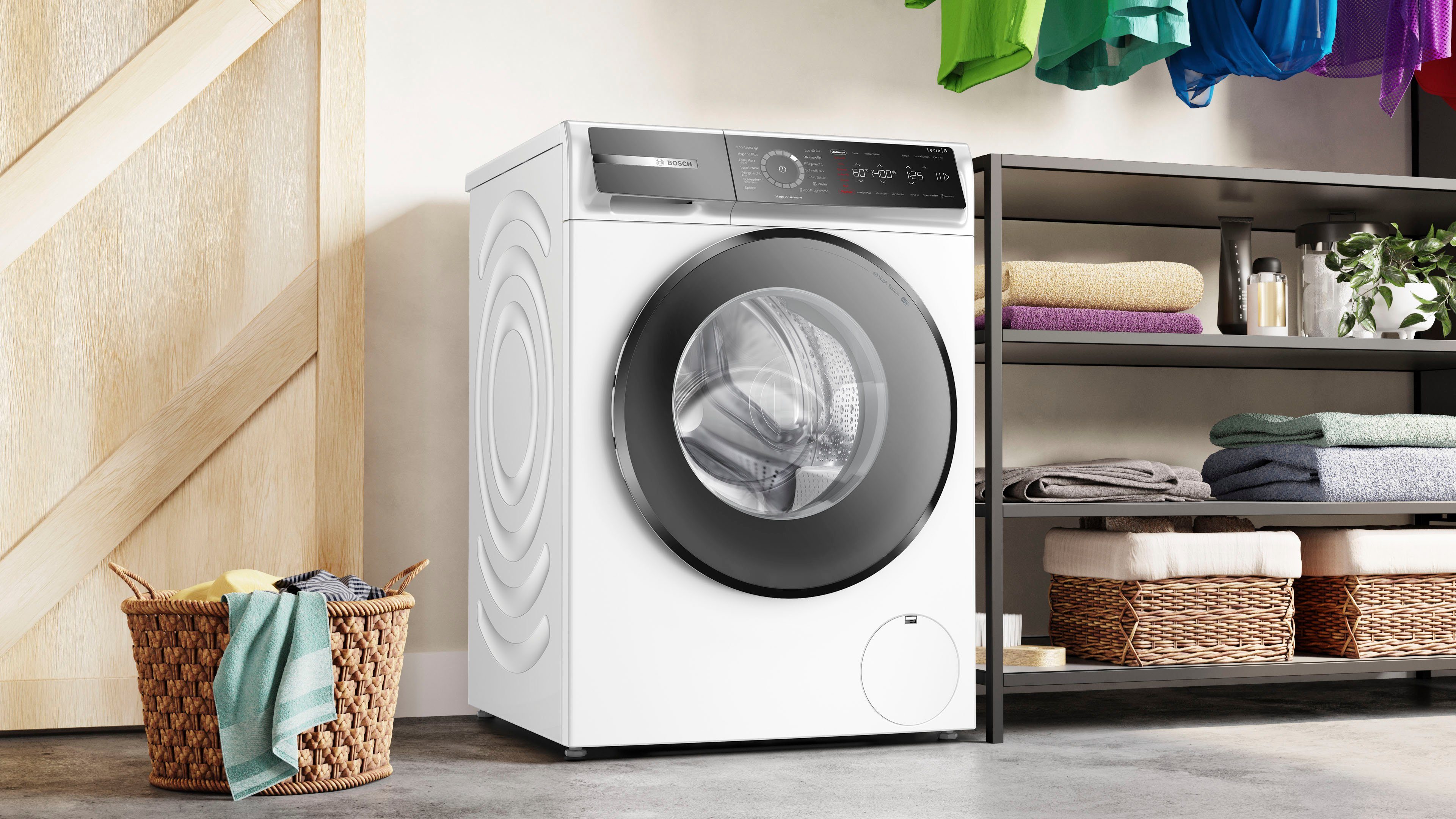 BOSCH Waschmaschine reduziert 50 U/min, kg, Iron der dank Falten 8 1400 Assist Dampf 10 WGB254030, % Serie