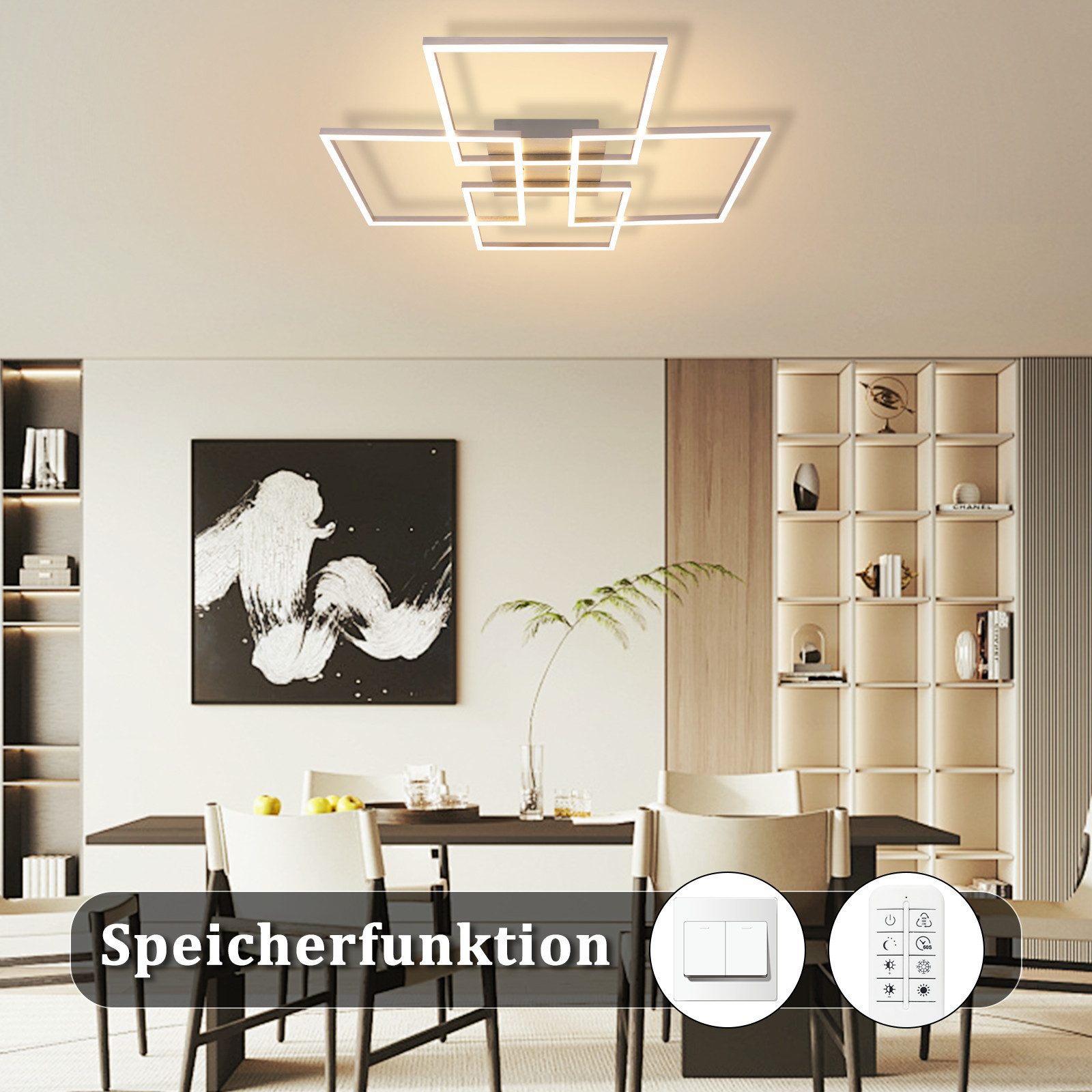 ZMH LED Deckenleuchte Wohnzimmer 72CM Schwarz/Silber RechteckigDimmbar 48W günstig online kaufen