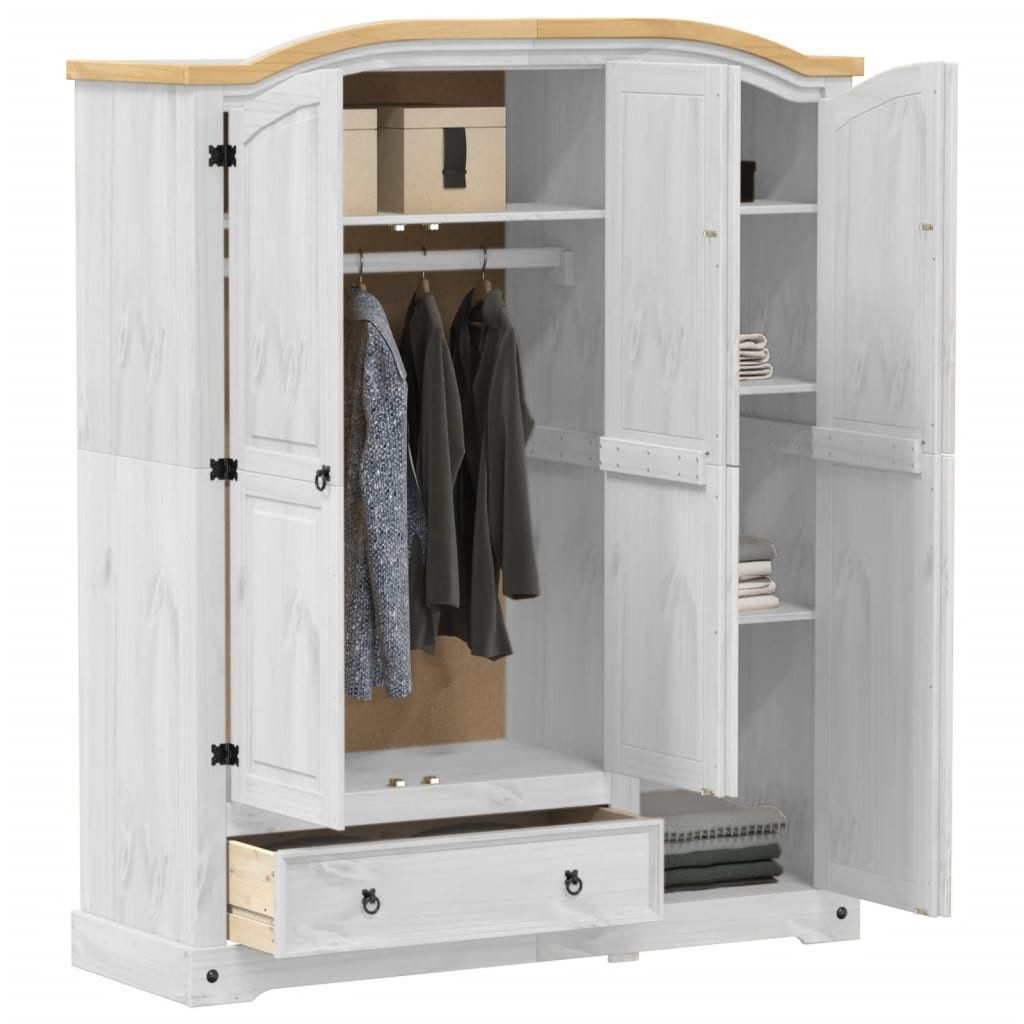 vidaXL Kleiderschrank Kleiderschrank Corona Weiß 151,5x52x186 cm Massivholz Kiefer (1-St)