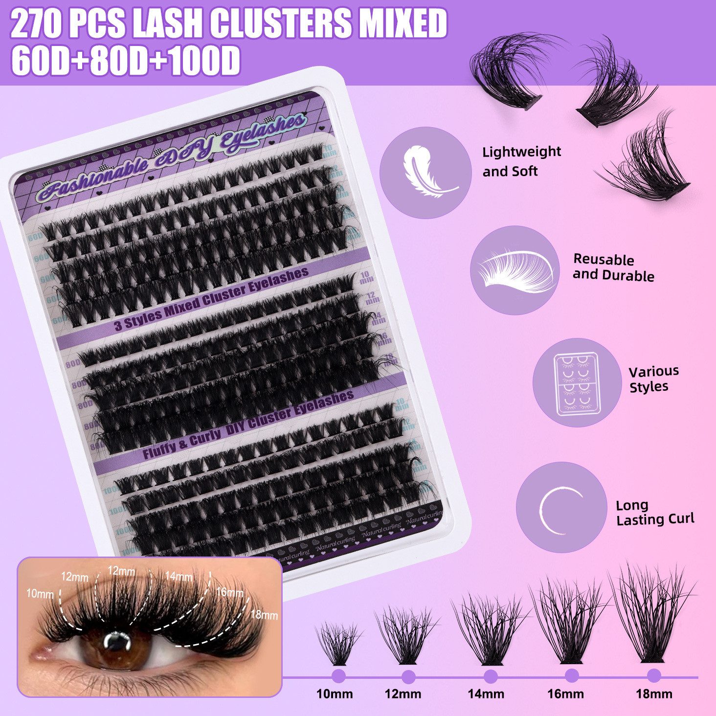 MOPUEA Einzelwimpern Wimpernverlängerungsset Cluster Wimpern Einzelset 270/300-teiliges, Cluster-Wimpern-Set, 270 tlg., Ideal für Anfänger und Make-up Liebhaber