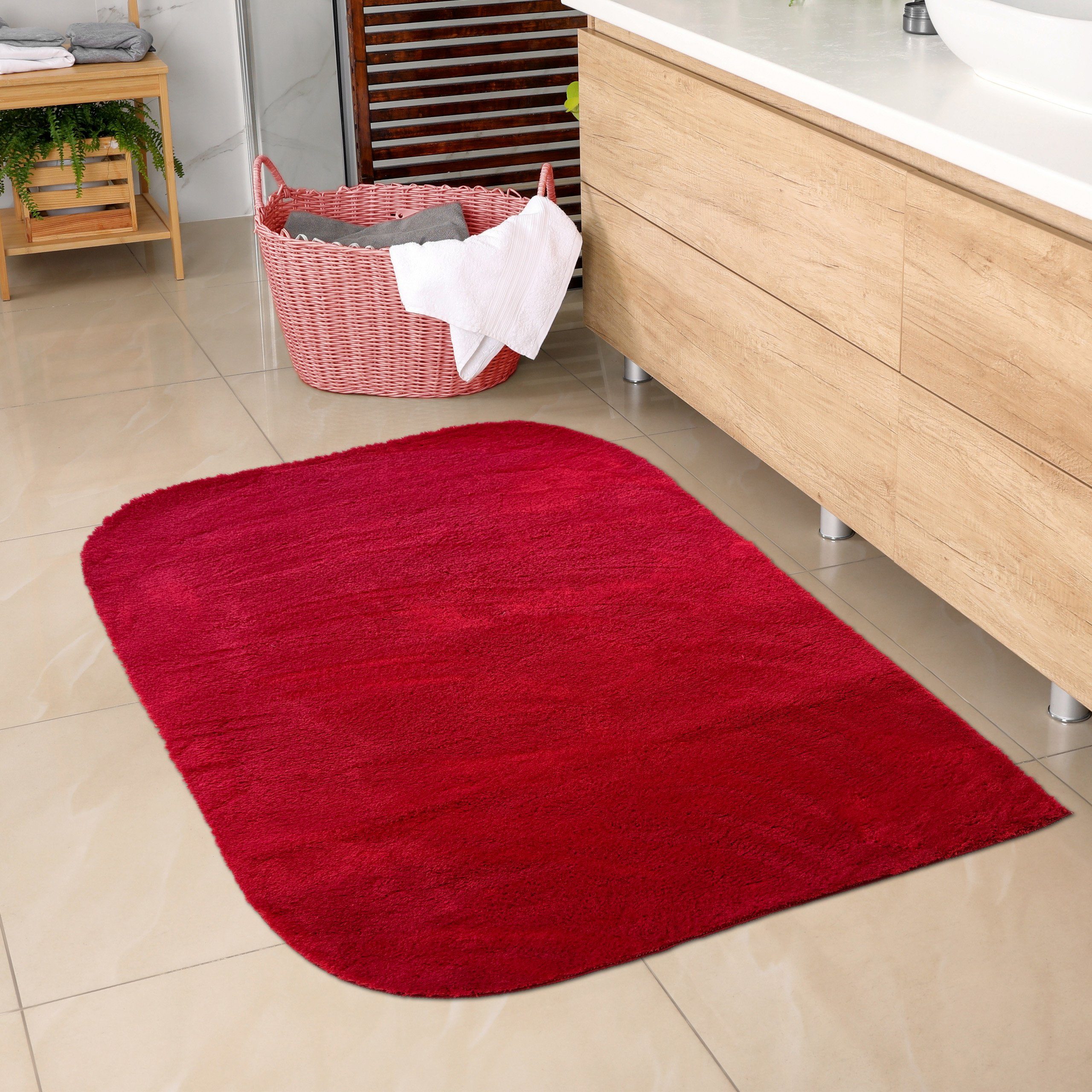 Carpetia Teppich Badezimmer Teppich mit abgerundeten Ecken, waschbar, in rot, rechteckig, Höhe: 16 mm