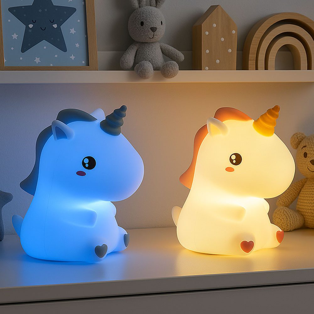 GLOBO LIGHTING LED Tischleuchte, LED-Leuchtmittel fest verbaut, Warmweiß, Farbwechsel, Kinderlampe Tischlampe Nachtlicht Einhorn Touchdimmer Akku LED 2x