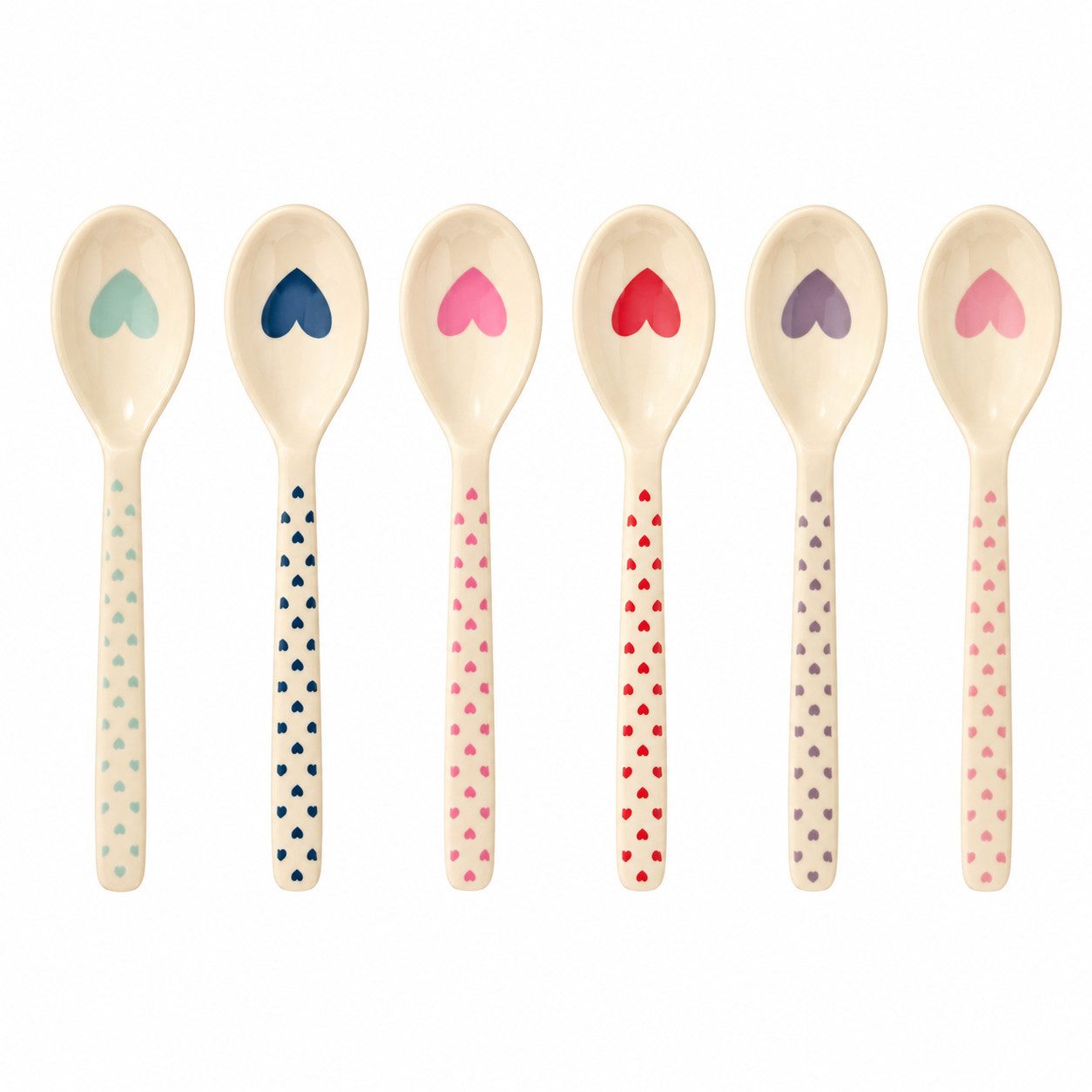 rice Teelöffel RICE Teelöffel Herz Print 6er Set Melamin bunt 14 cm (6 Stück), Herz Muster