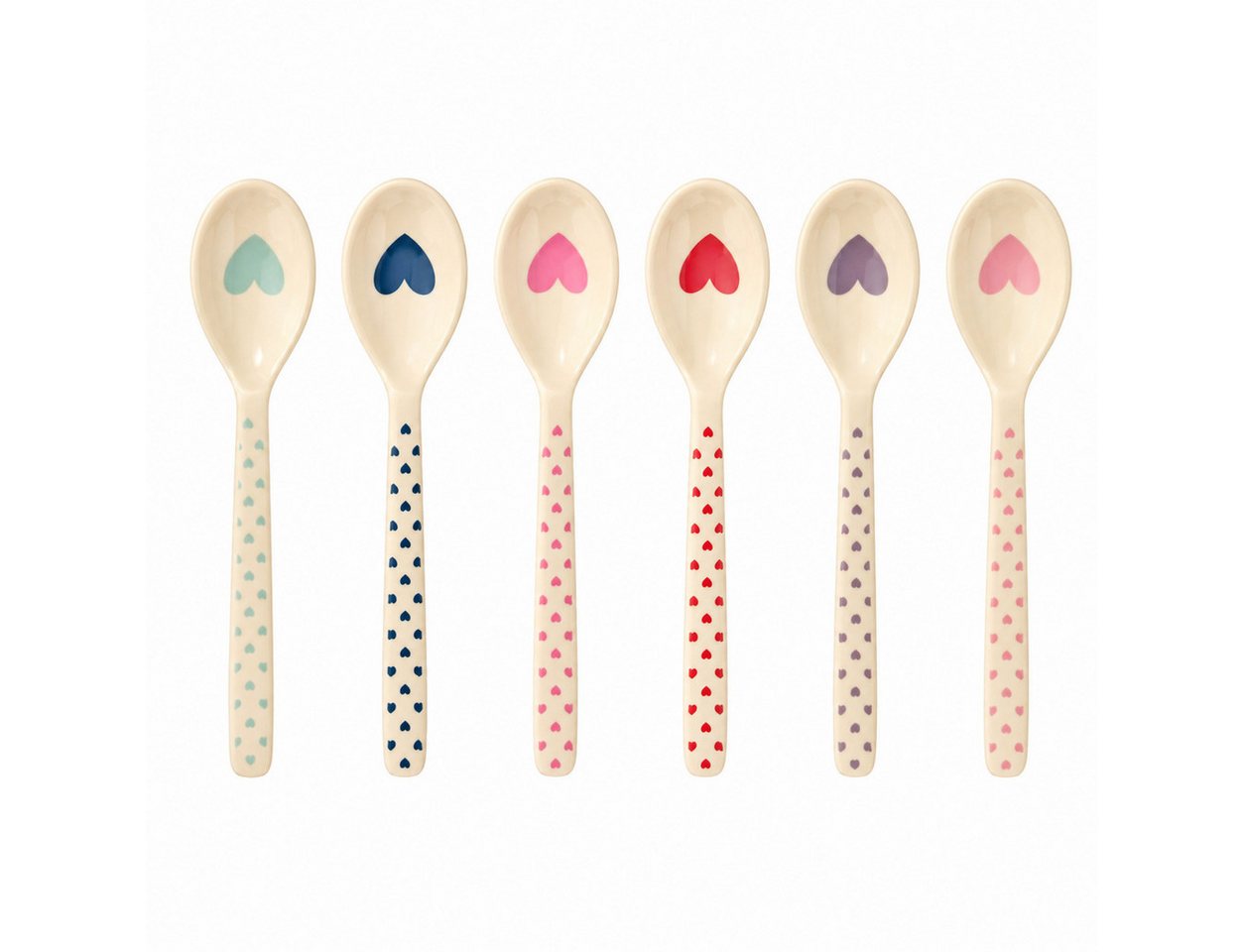 rice Teelöffel RICE Teelöffel Herz Print 6er Set Melamin bunt 14 cm (6 Stück), Herz Muster