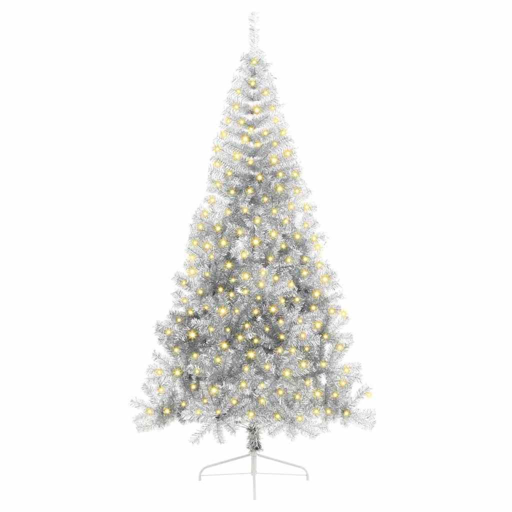 vidaXL Künstlicher Weihnachtsbaum Künstlicher vorbeleuchteter Weihnachtsbaum Silber 210 cm PET