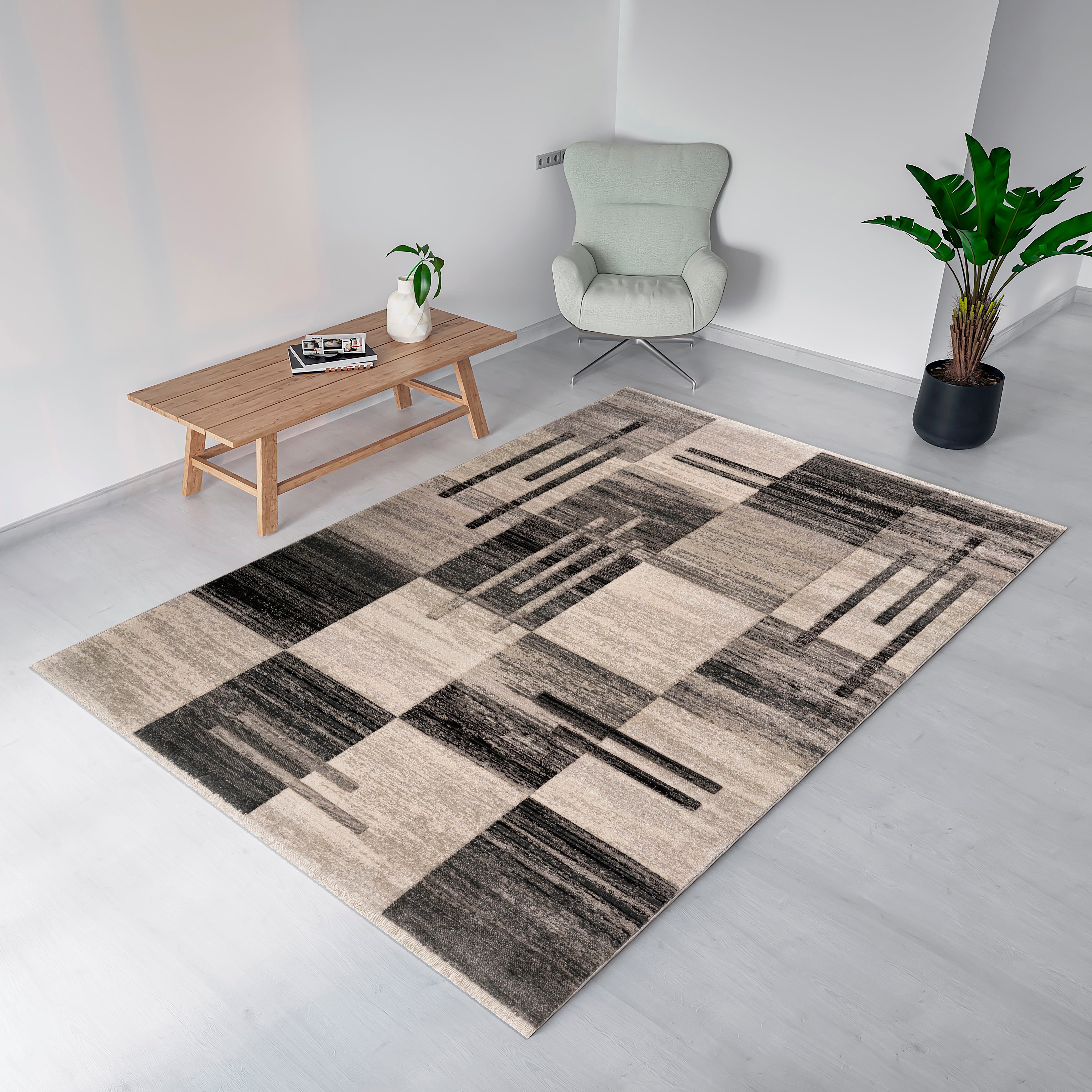 Teppich Beliz, my mit Konturenschnitt, Höhe: 9 Wohnzimmer 3D-Design, grau home, rechteckig, Kurzflor, mm