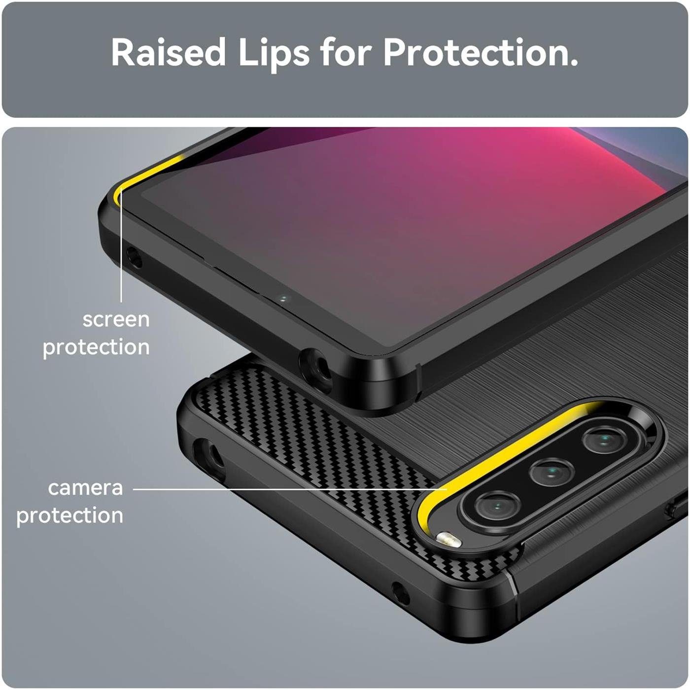 CoolGadget Handyhülle Schwarz als 2in1 Schutz Cover Set für das Sony Xperia 10 V 6,1 Zoll, 2x Glas Display Schutz Folie + 1x TPU Case Hülle für Xperia 10 V