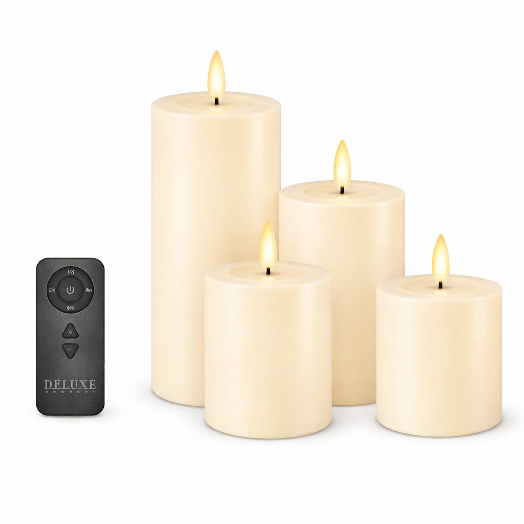 ReWu LED-Kerze Deluxe Homeart LED Geschenkboxen mit 4 LED Kerzen Fernbedienung Batt. (4-tlg)