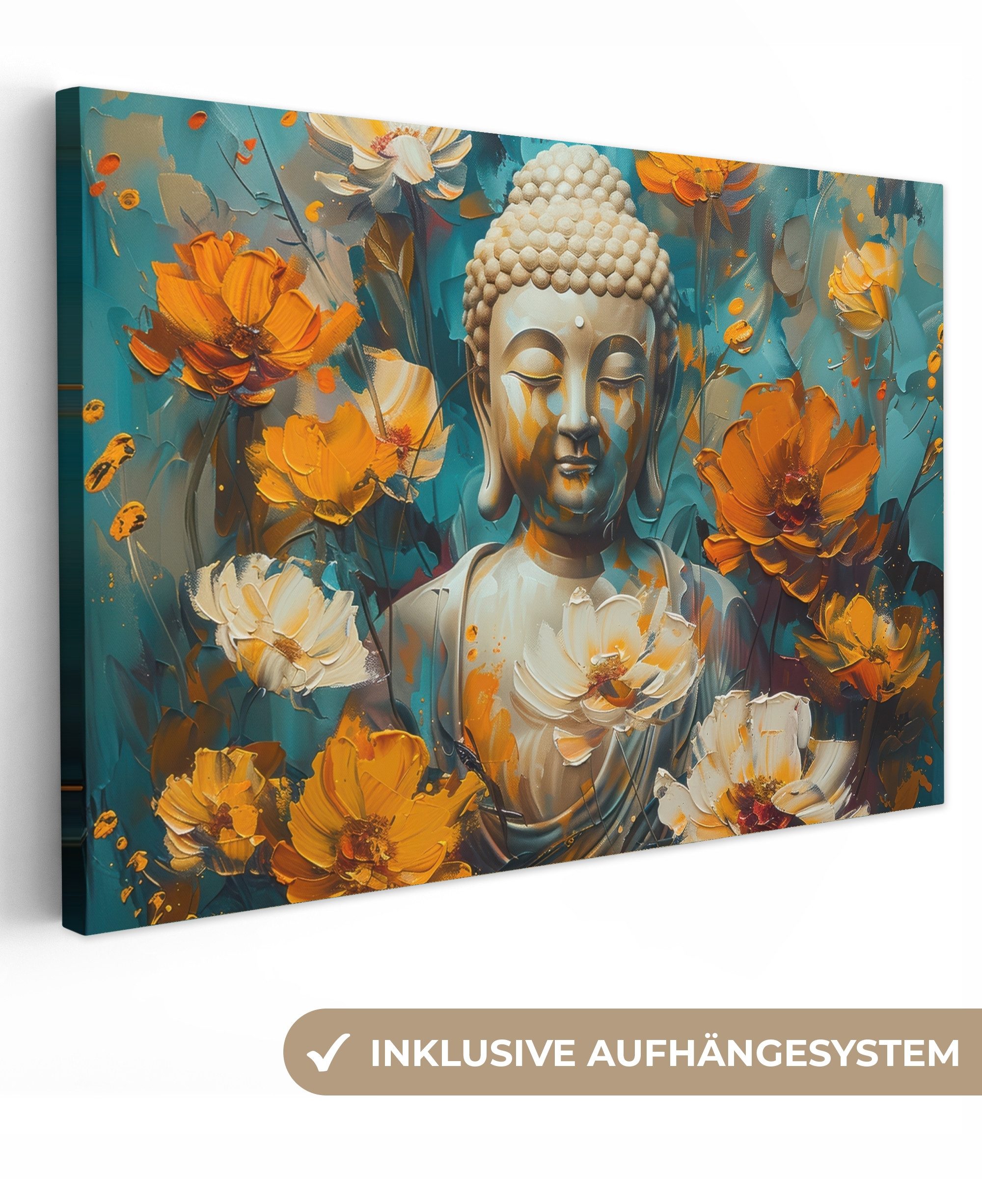 OneMillionCanvasses® Leinwandbild Buddha - Blume - Farbenfroh - Modern, Fotodruck (1 St), Leinwand Зображення Klein, Wand Dekoration Aesthetic 30x20 cm