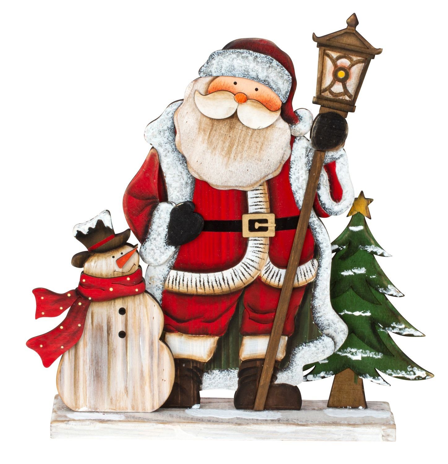 Mel-O-Design Weihnachtsszene 1923 Weihnachts-Deko Santa mit Schneemann und Laterne, aus Holz