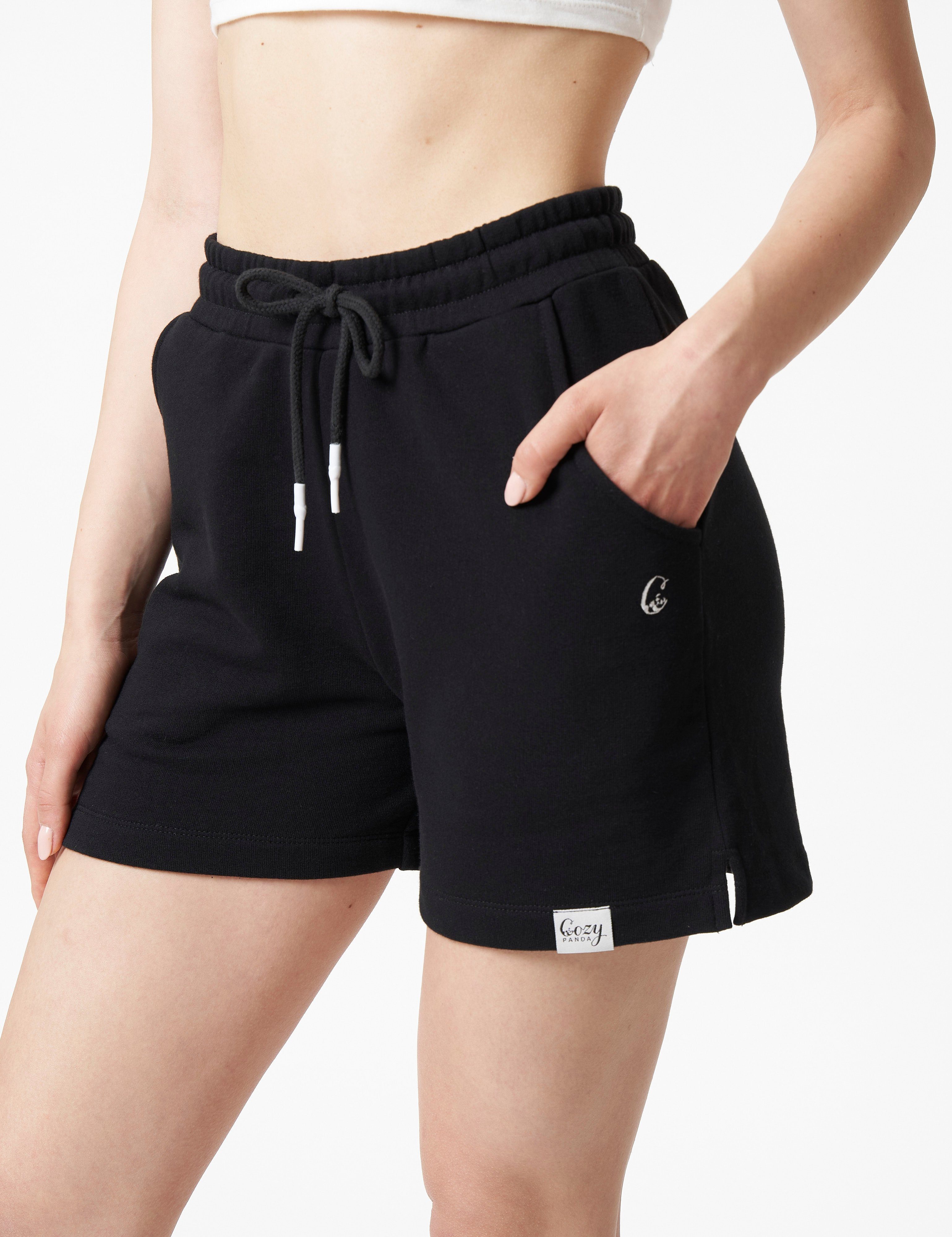 Cozy Panda Shorts Cozy French Terry mit Tunnelzug, großen Eingiffstaschen Schwarz