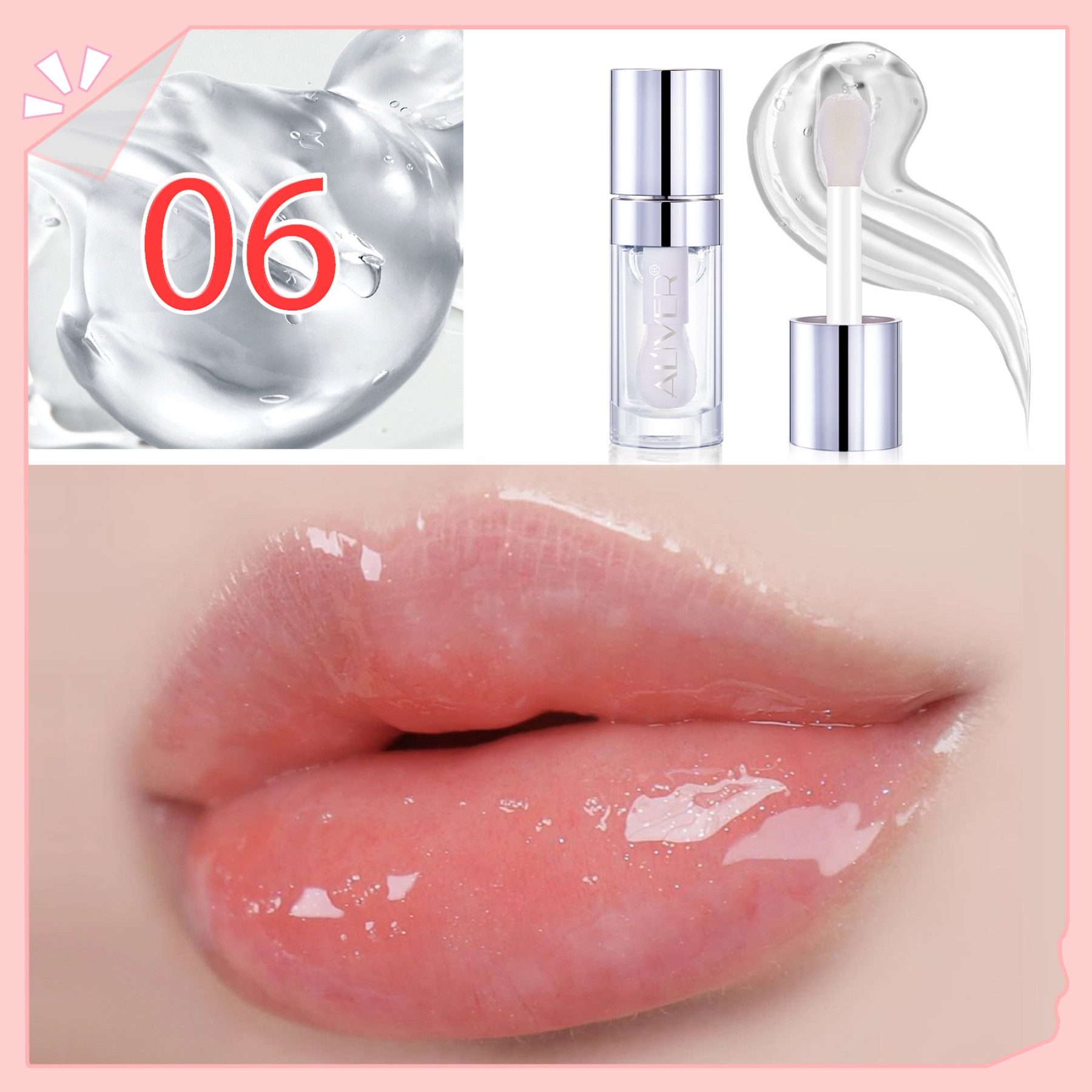 ALIVER Lippenstift Lipgloss Lippencreme Feuchtigkeitsspendender mit 3D Volumeneffekt, Lippenstift, Lip Glow, Glass-Lips-Effekt, Kirschkernöl
