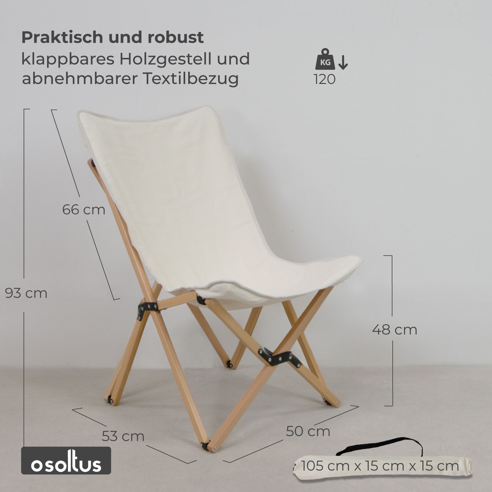 osoltus Campingstuhl osoltus Holz Faltsessel Sessel Campingsessel Jessi Sahara natur – Bild 3 von 5