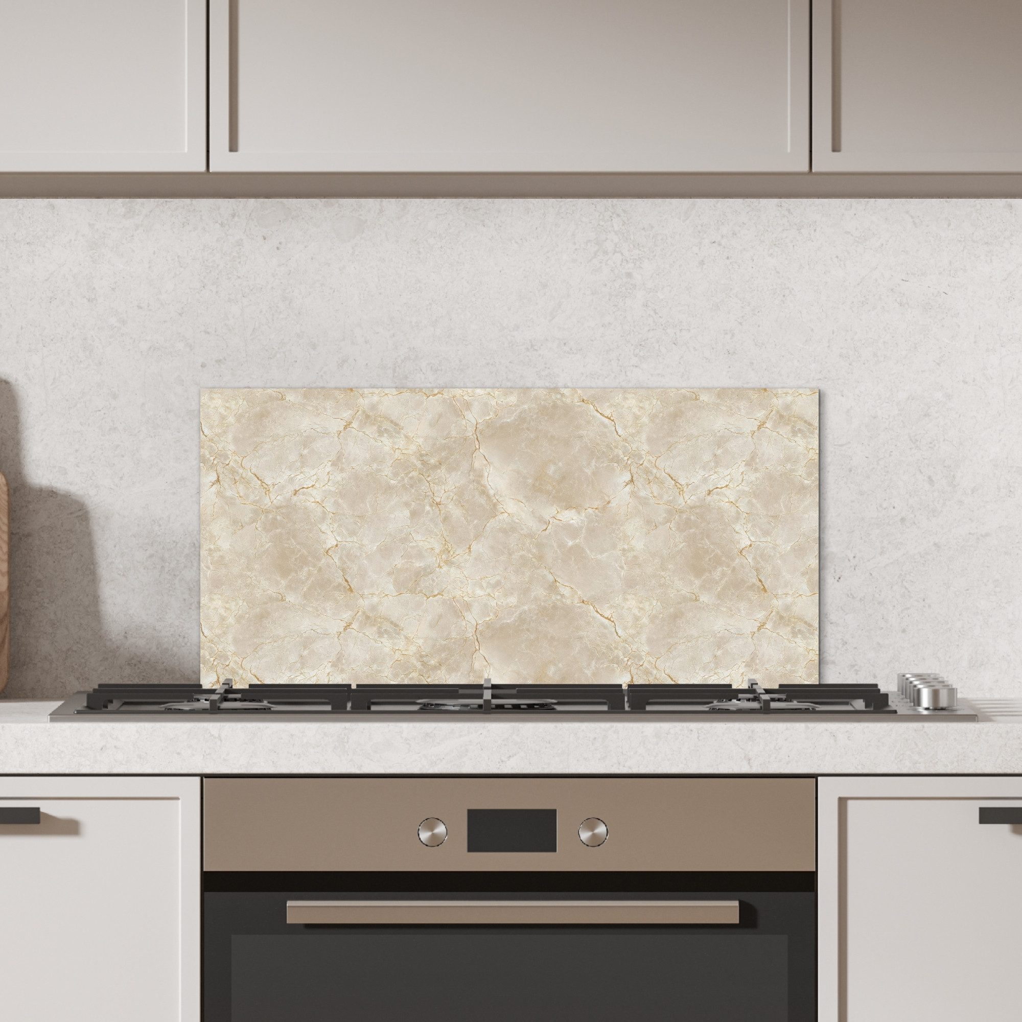 KitchenYeah Küchenrückwand Hellbeige - Marmor - Adern, (1-tlg), Spritzschutz Küchenrückwand, Wandschutz, 60x30 cm