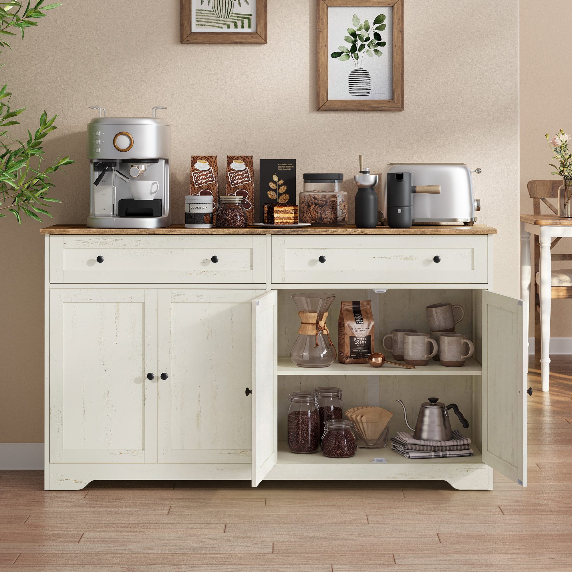 VASAGLE Buffet Aufbewahrungsschrank, Küchenschrank im Landhausstil, Sideboard Küchenschrank im Landhausstil mit Schublade