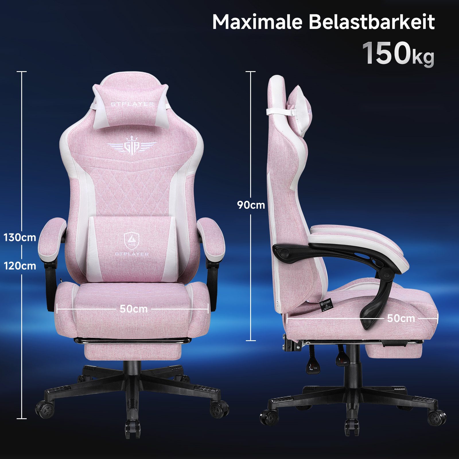 GTPLAYER Gaming-Stuhl Ergonomischer Gaming Sessel Schreibtischstuhl mit Stoffoberfläche (Pacekung), Federsitzkissen – Bild 5 von 5