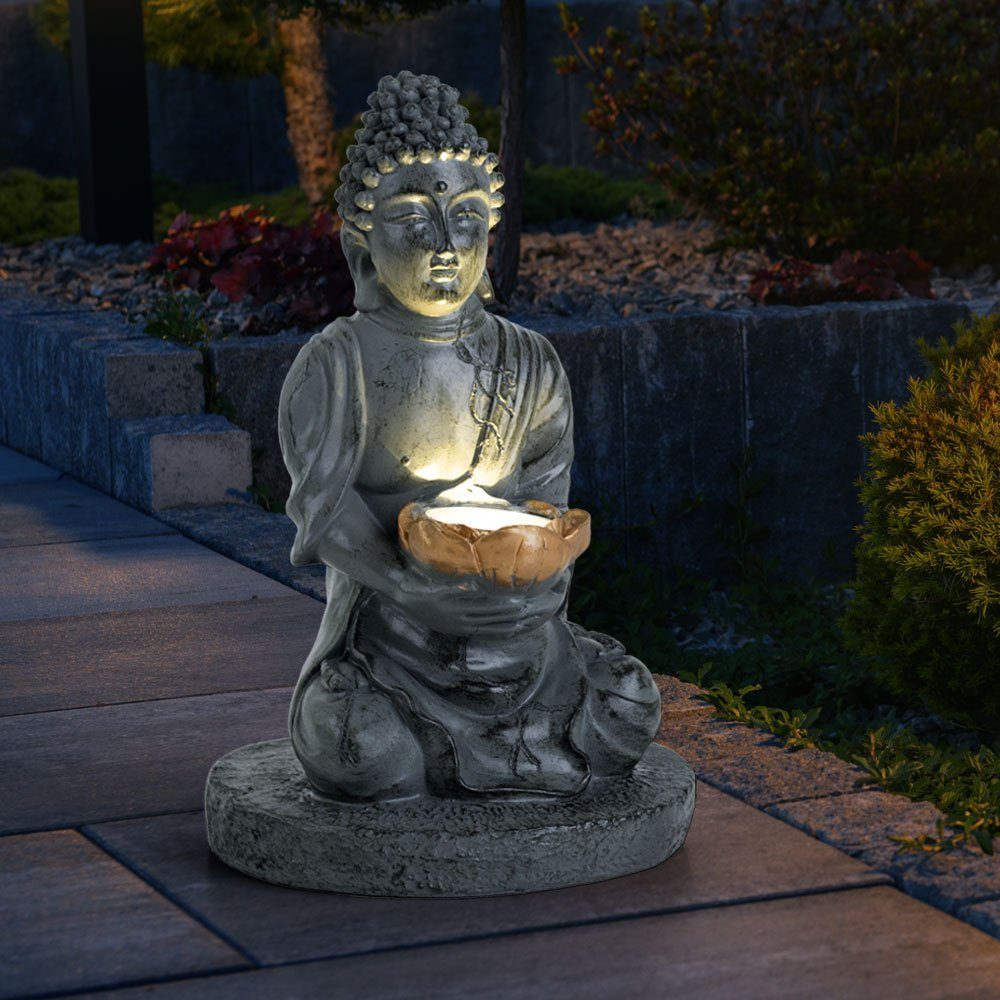 etc-shop LED Dekofigur, LED-Leuchtmittel fest verbaut, LED Solarlampe Lampe  Leuchte beleuchtete Skulptur Buddha Kunststoff