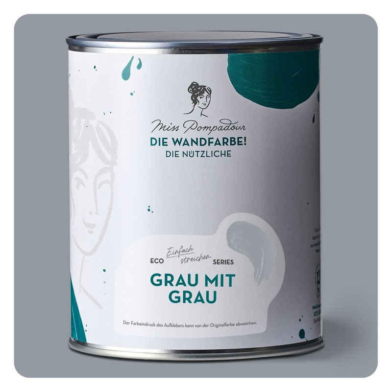 MissPompadour Wandfarbe Grau mit Grau - abwaschbare Wandfarbe mit hoher Deckkraft 1 L, scheuerbeständig und wasserbasiert