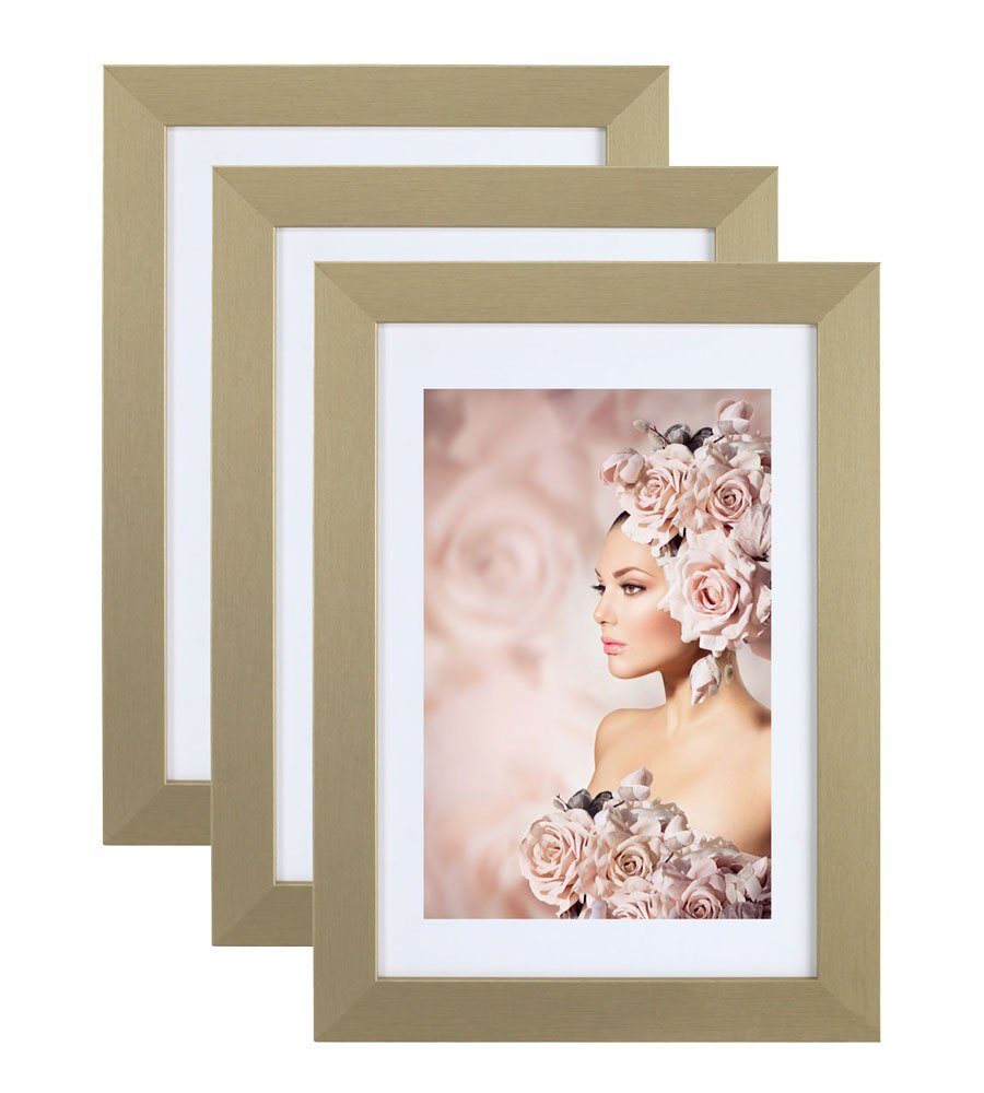 IDEAL TREND Рамки 3er Pack Holz Рамки Foto Plexi Rahmen Acryl Collage Wanddeko Po, für 1 Bilder (3 St), bruchsicheres Kunststoffglas