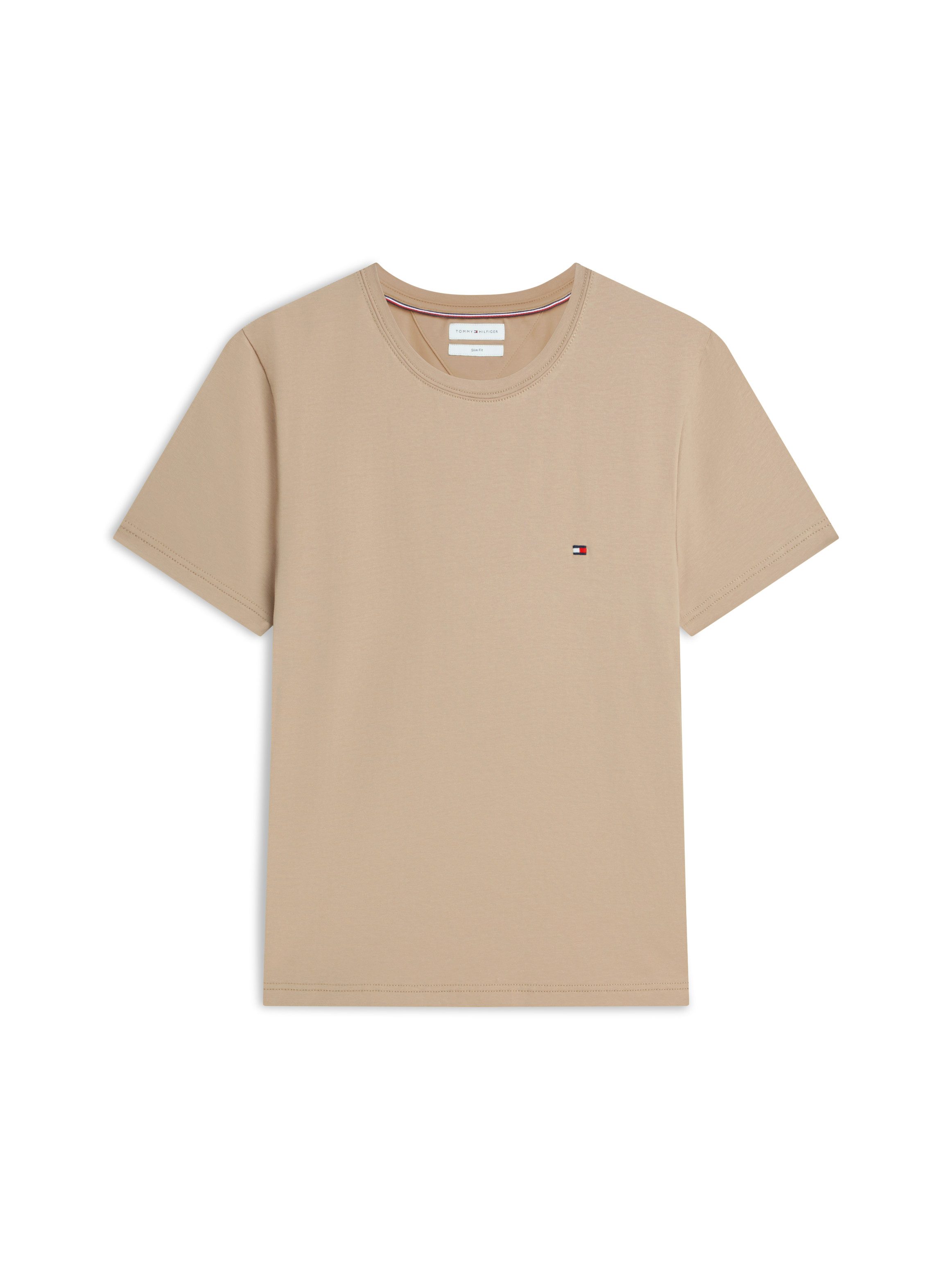 Tommy Hilfiger T-Shirt STRETCH SLIM FIT unifarben, casual, slim fit, Baumwollmix, Rundhals – Bild 5 von 5